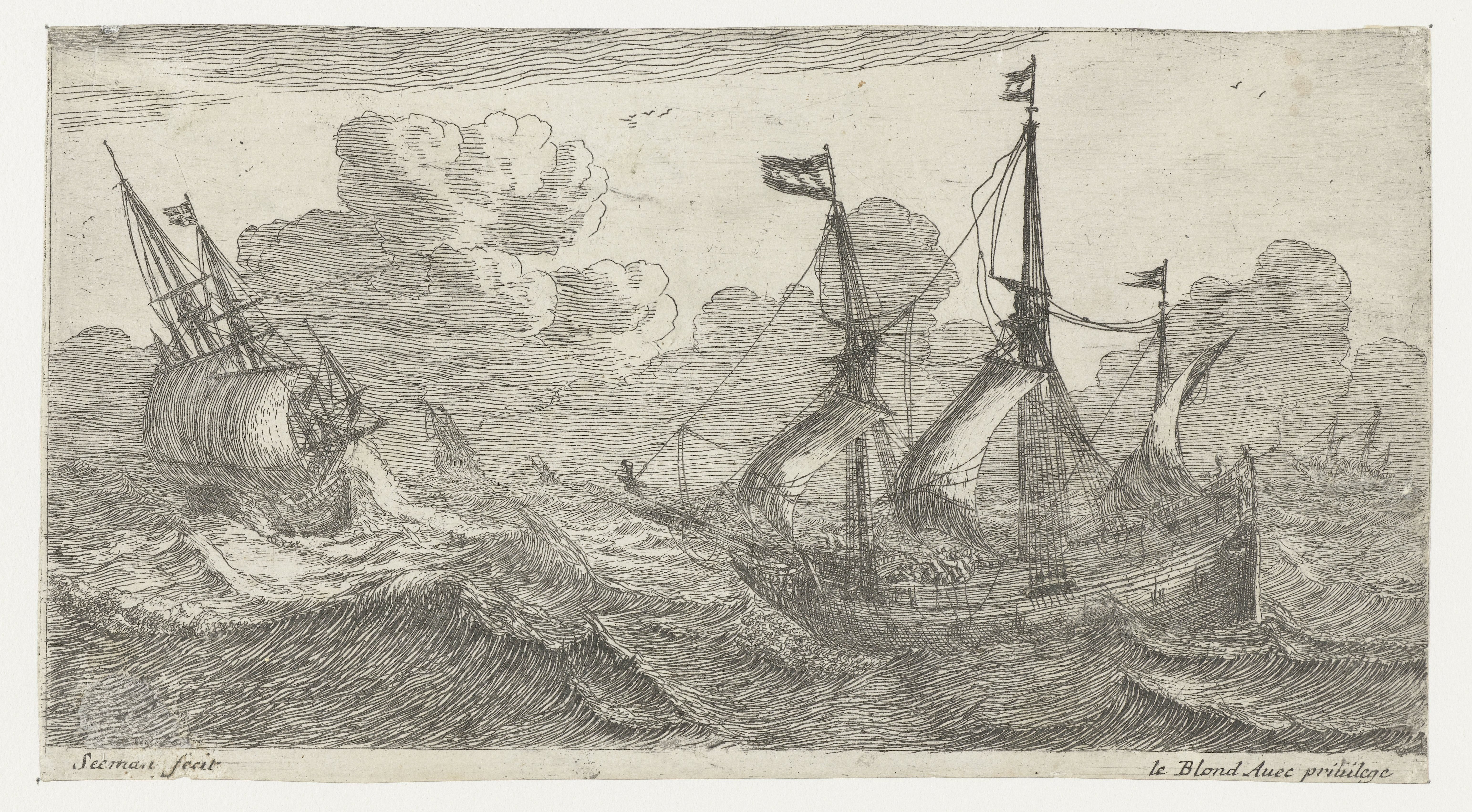 Zeilschepen op ruige zee