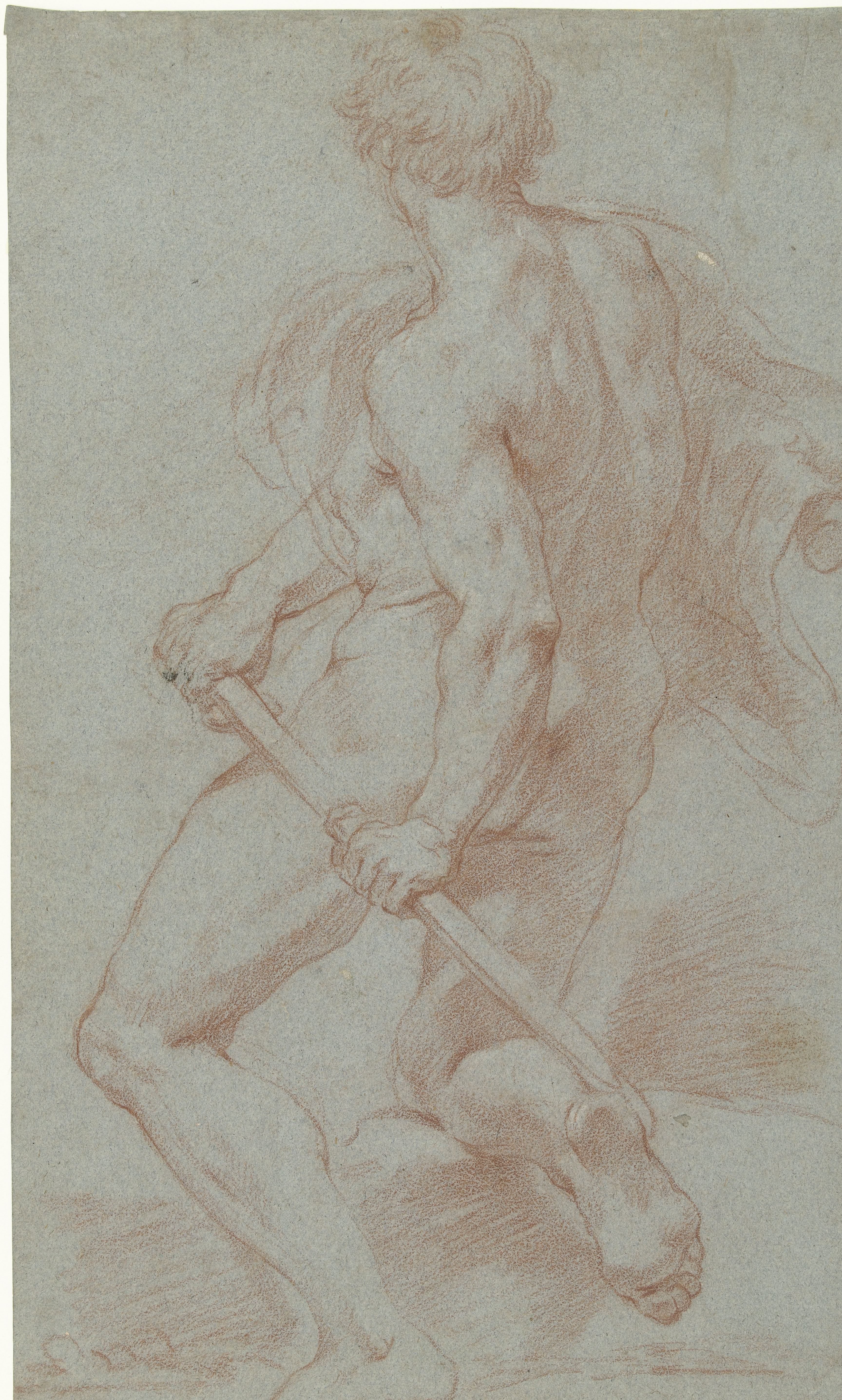 Studie van een knielende mannelijke naaktfiguur