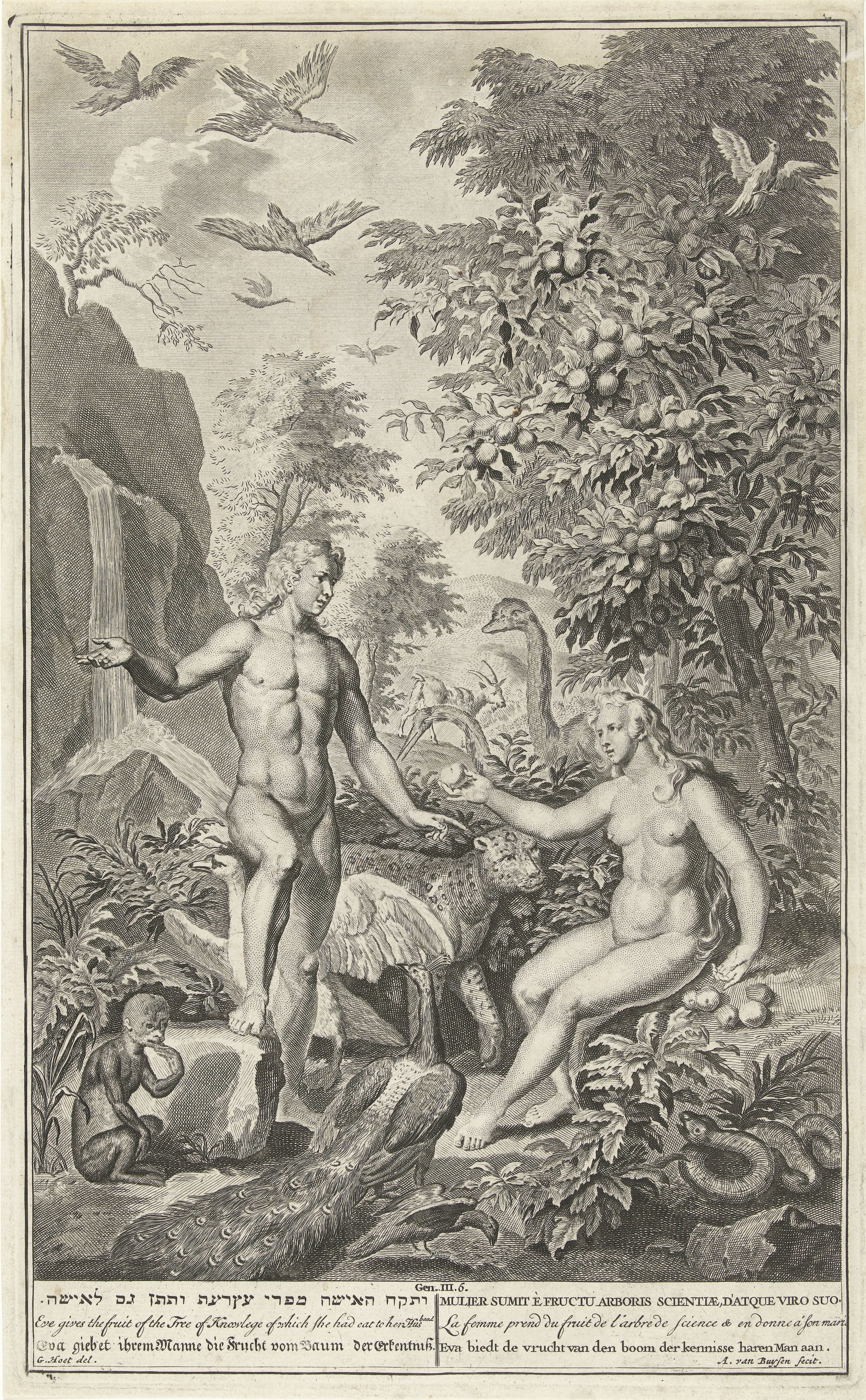 De verzoeking van Adam en Eva in het paradijs