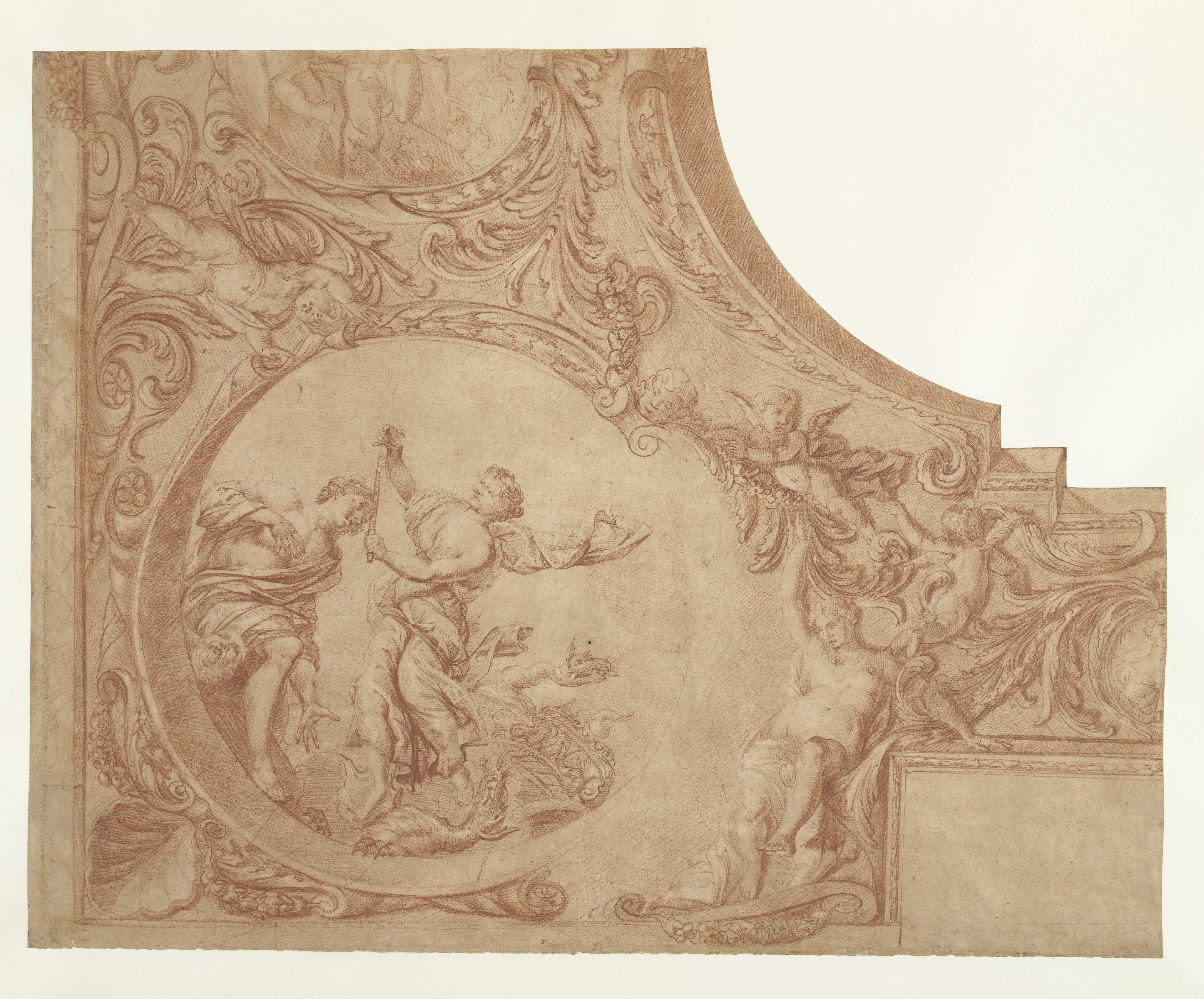 Ontwerp voor een hoekstuk van een plafond met Jason en Medea