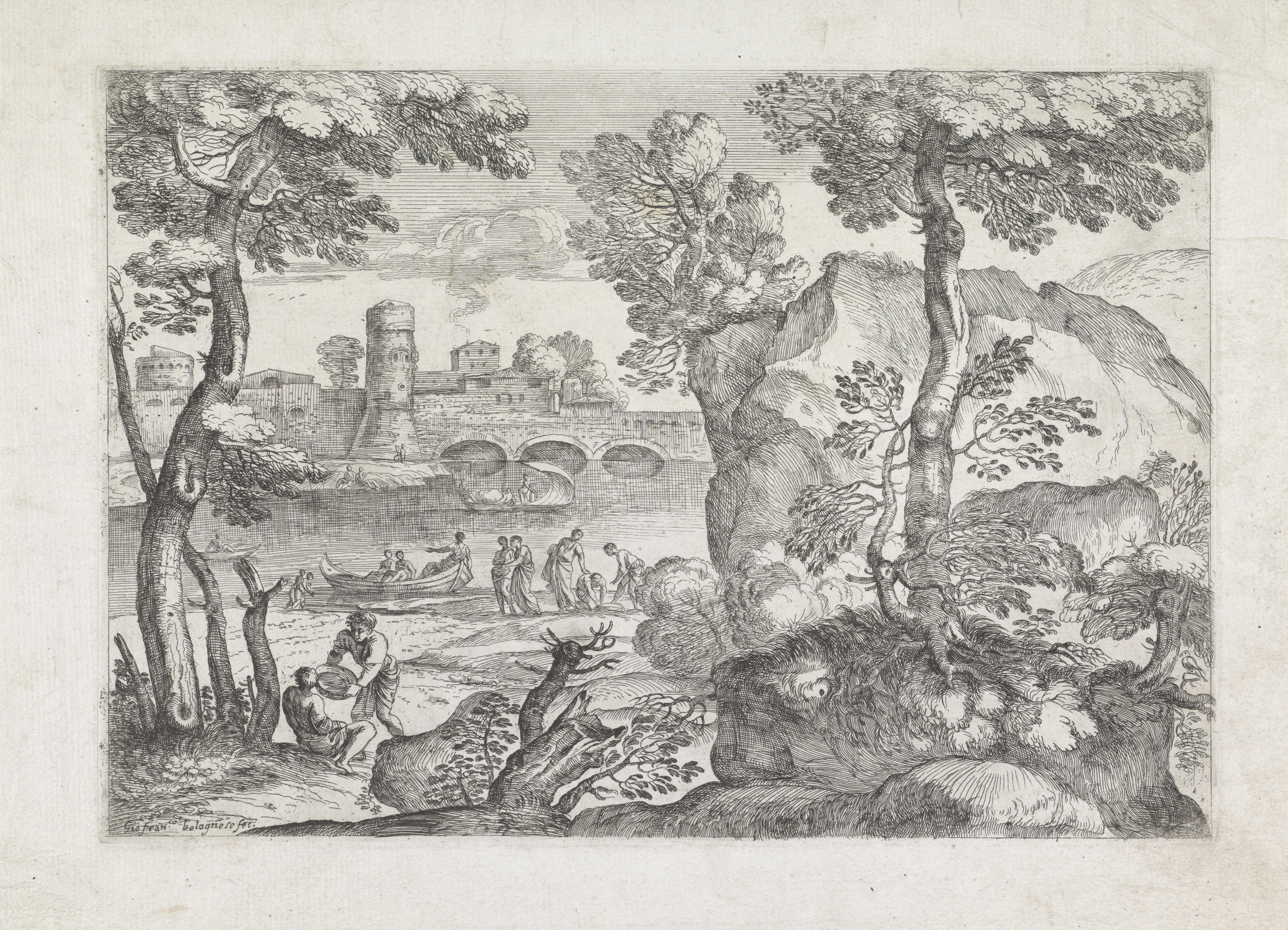 Landschap met drie bootjes op een rivier
