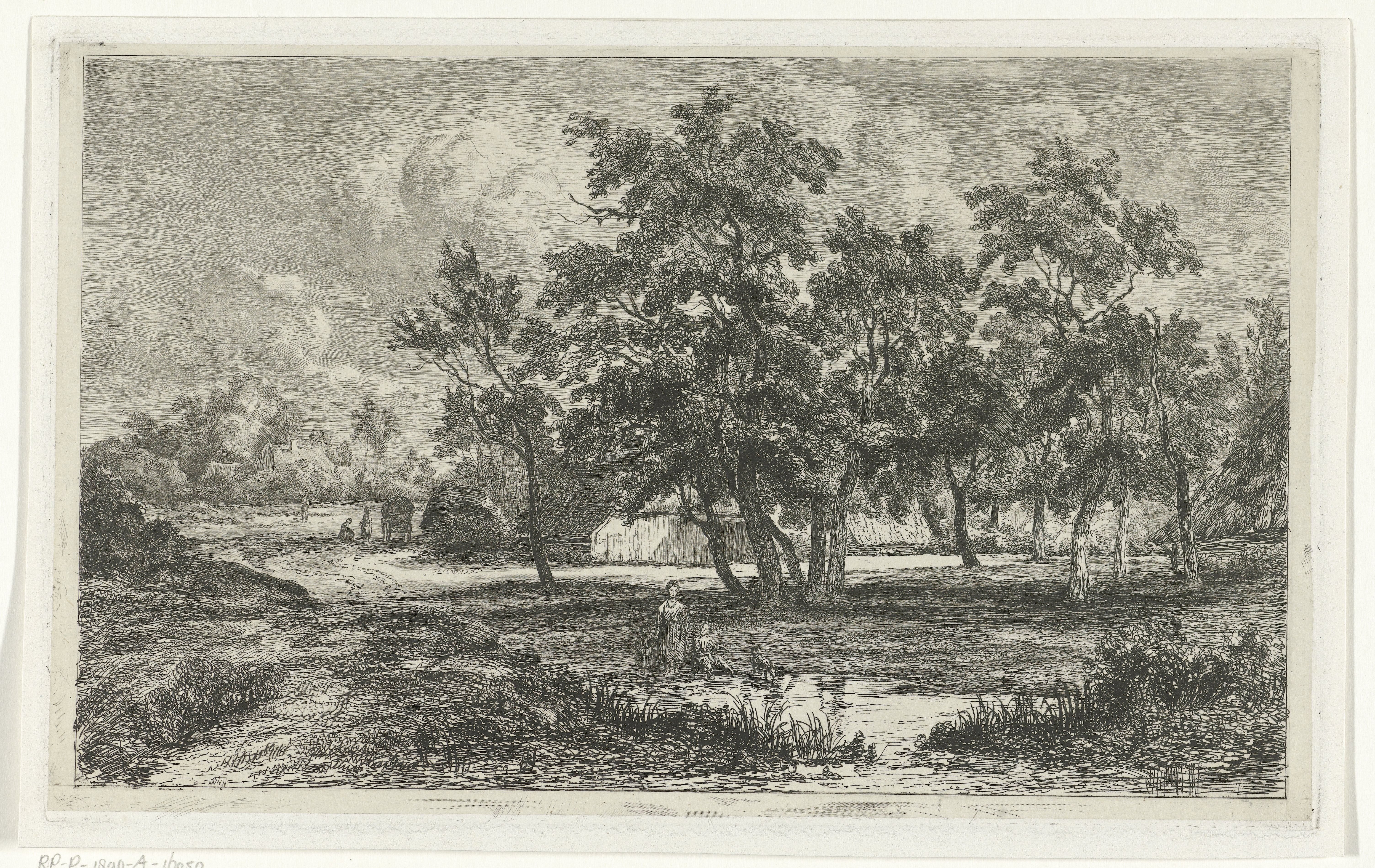 Landschap met boerderij tussen de bomen