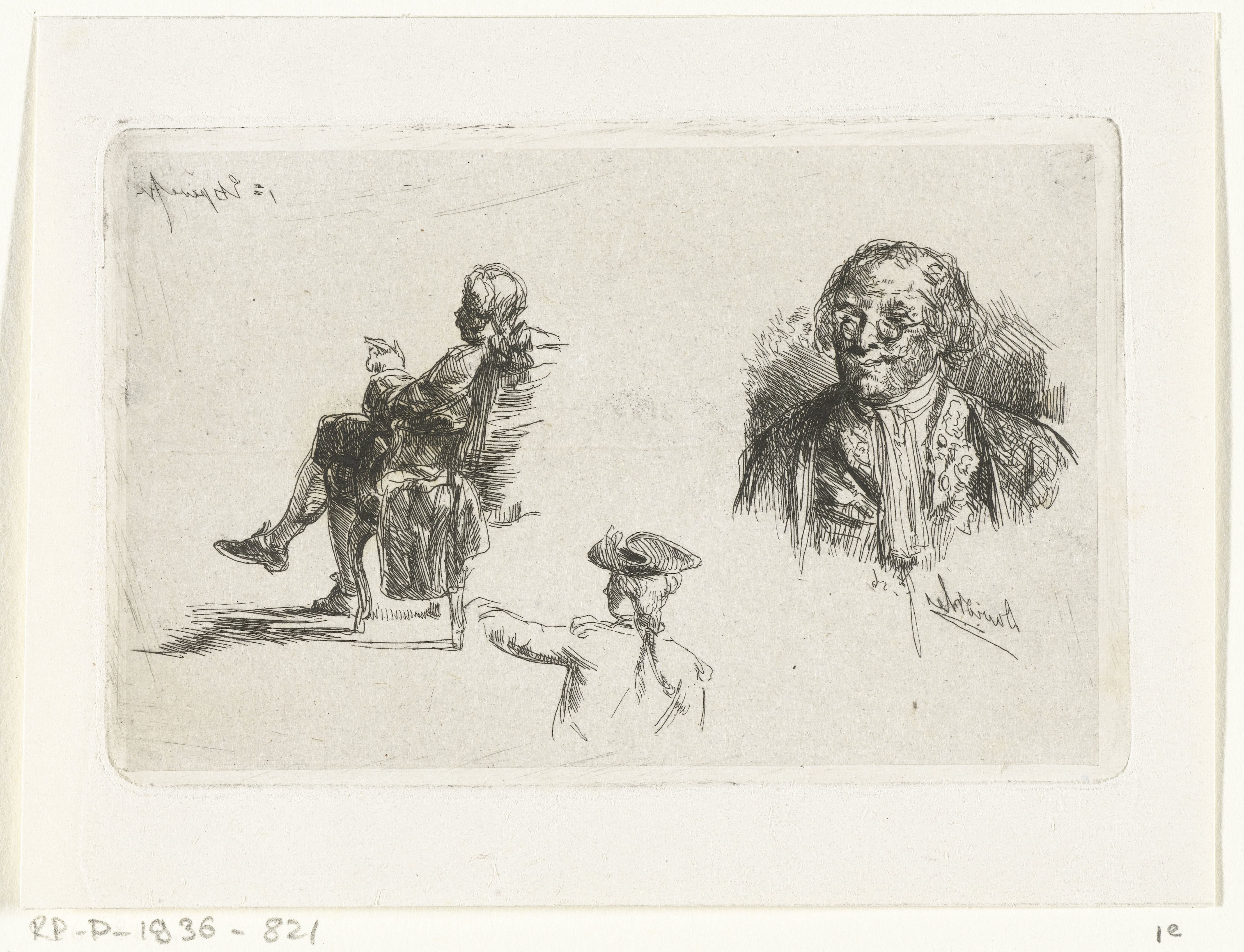 Studieblad met drie figuren
