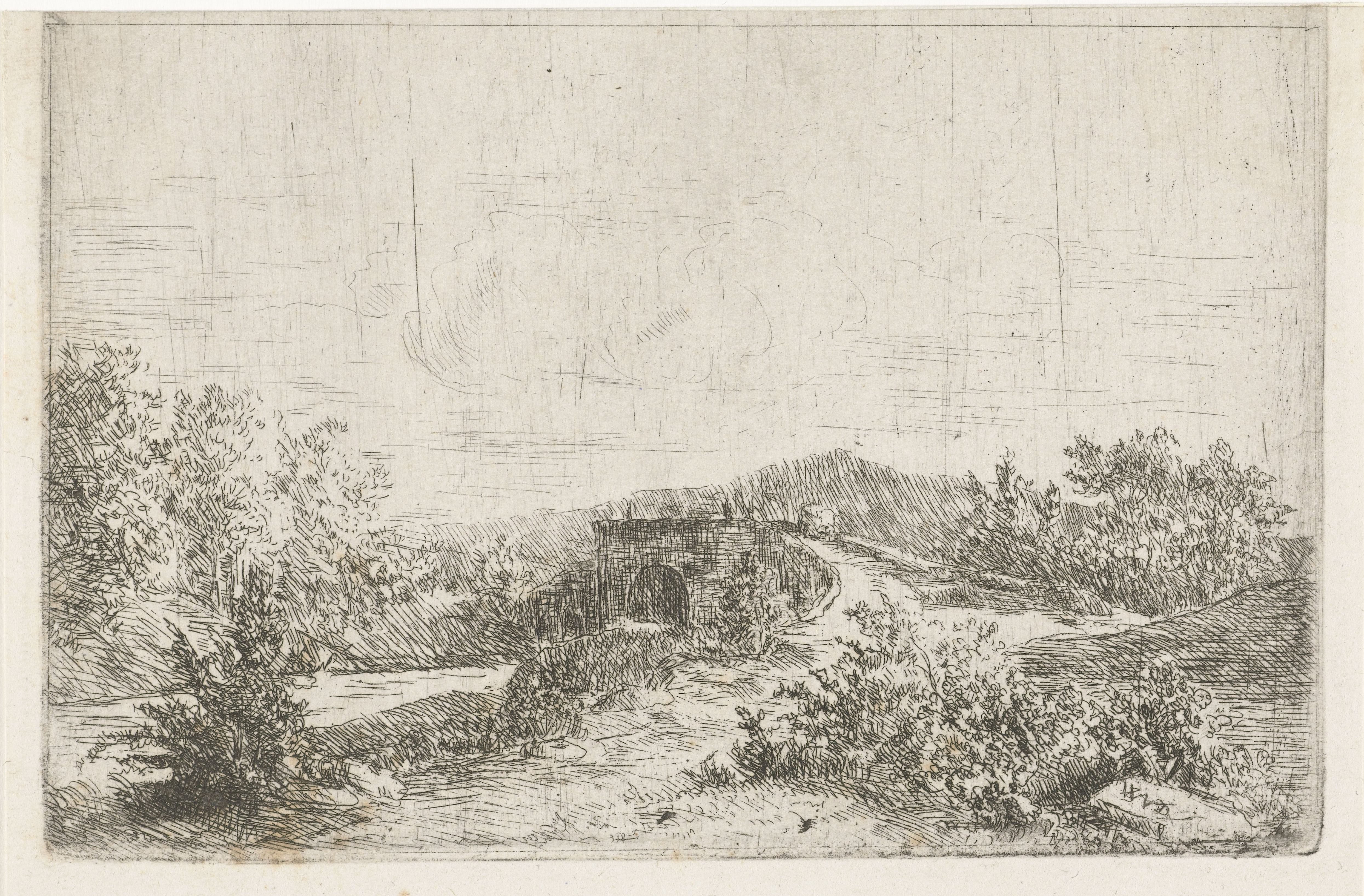 Landschap met stenen brug