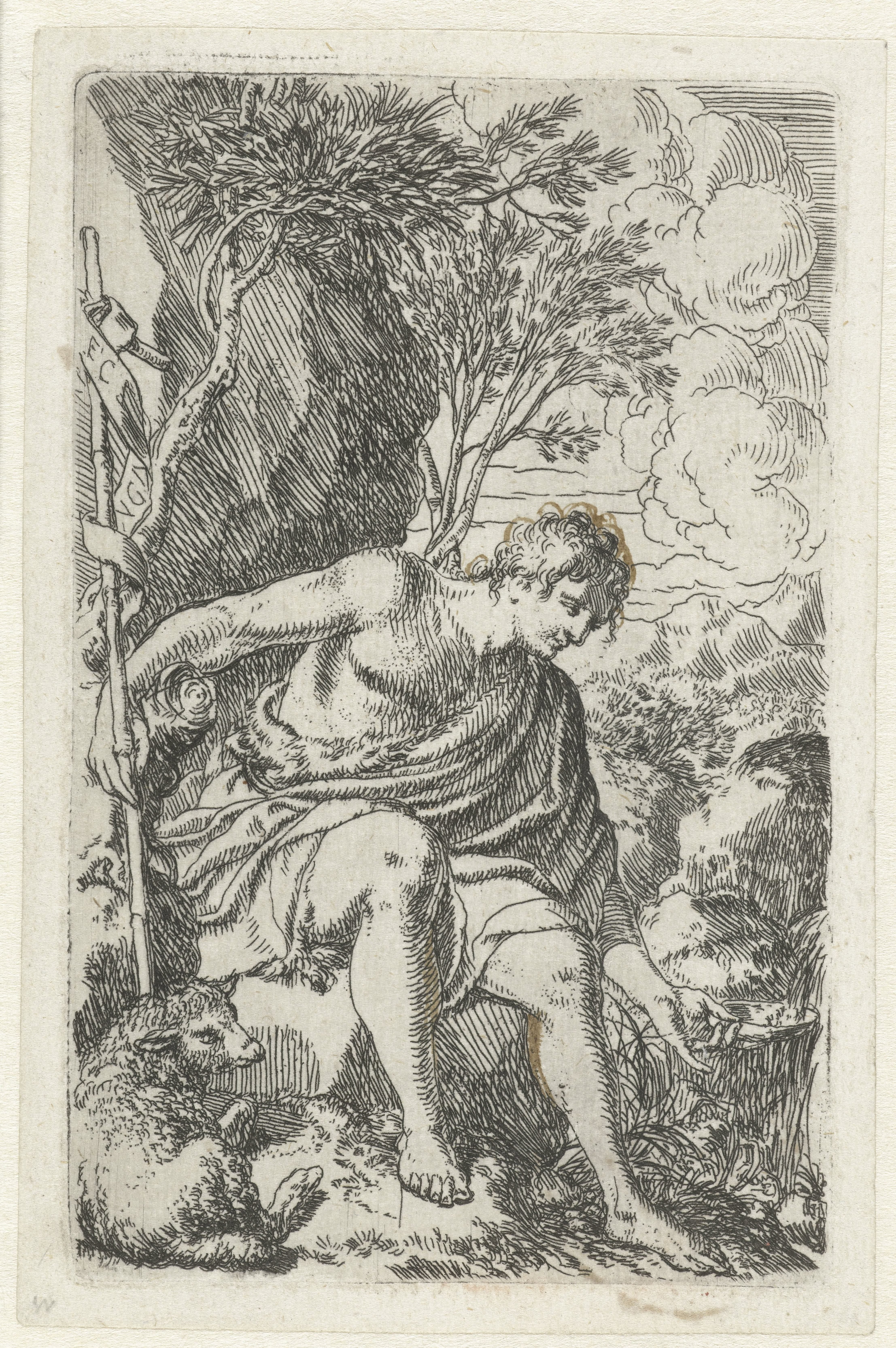 Johannes de Doper water drinkend