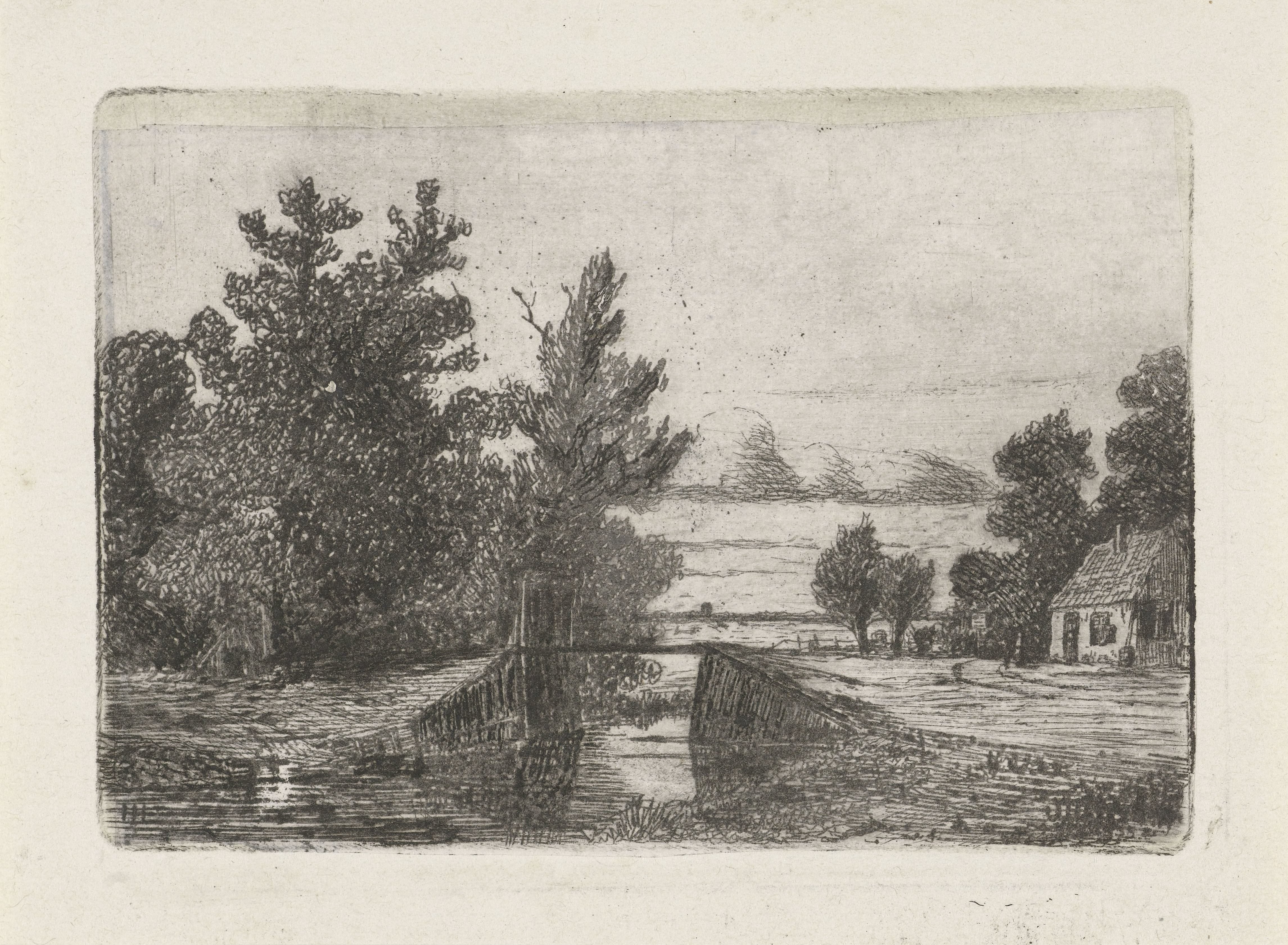 Landschap met bruggetje over een sloot