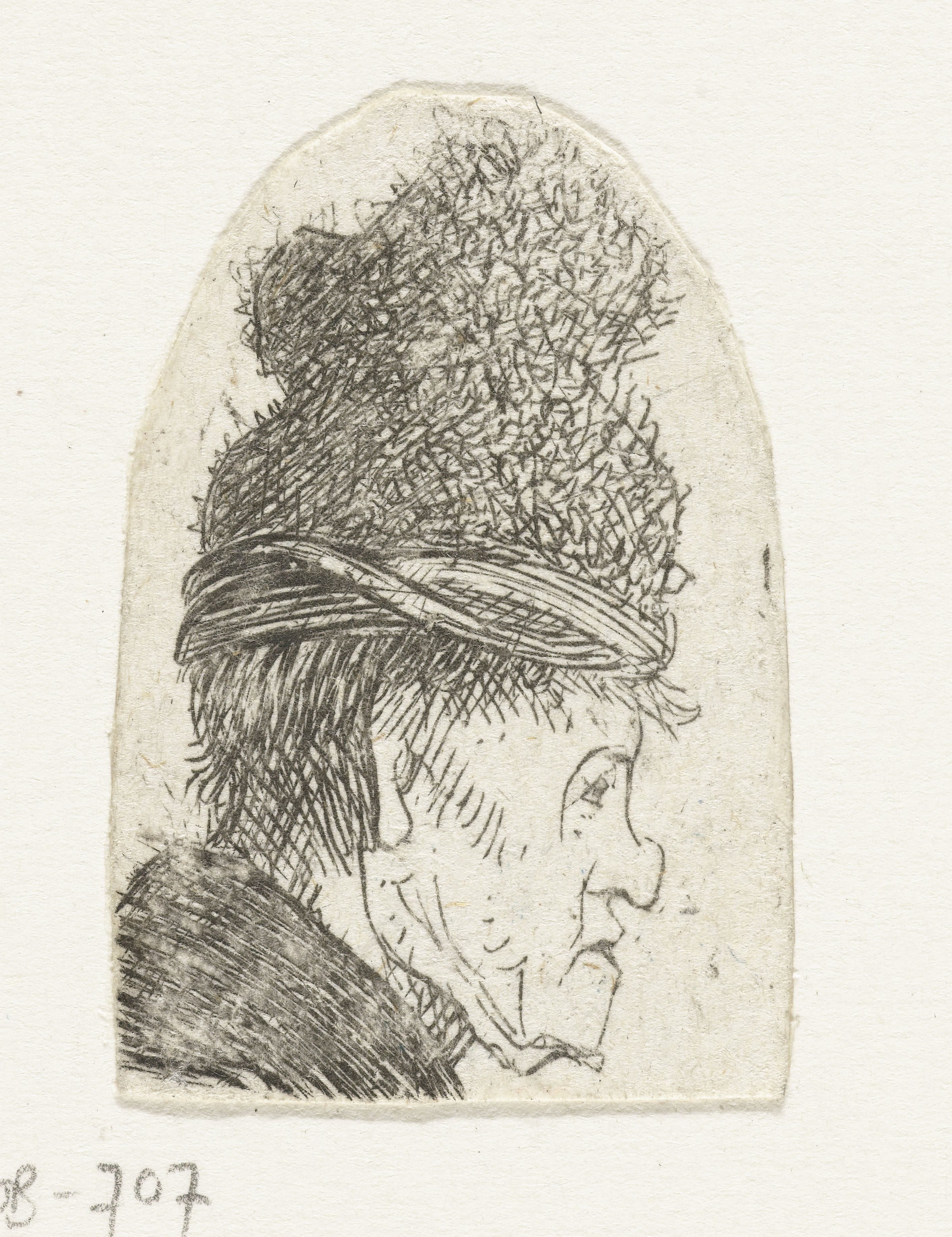Grotesque profile: man in a high cap
