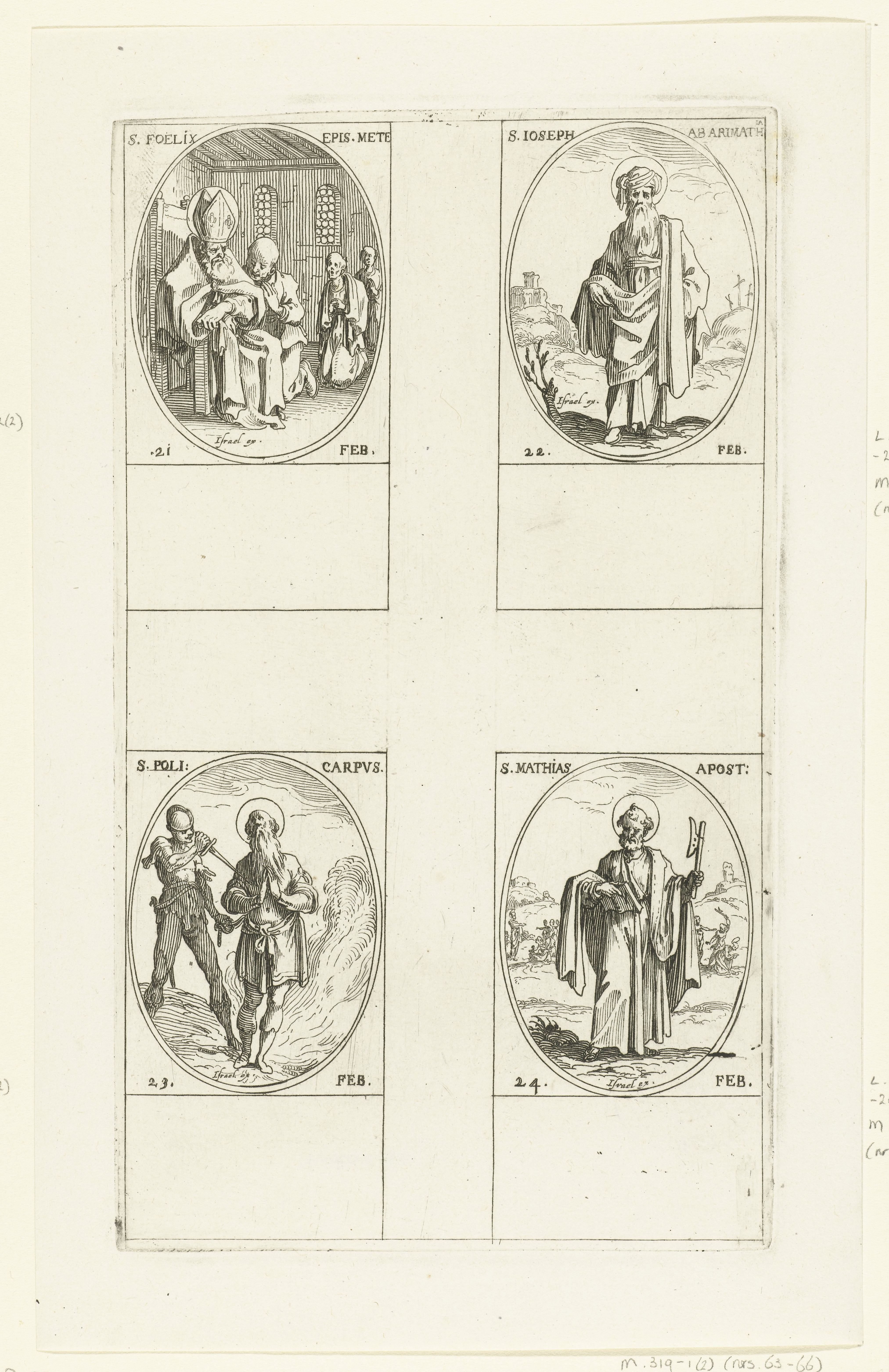 Heilige Felix van Metz, Heilige Jozef van Arimathea, Heilige Polycarpus, Heilige Matthias (21-24 februari)
