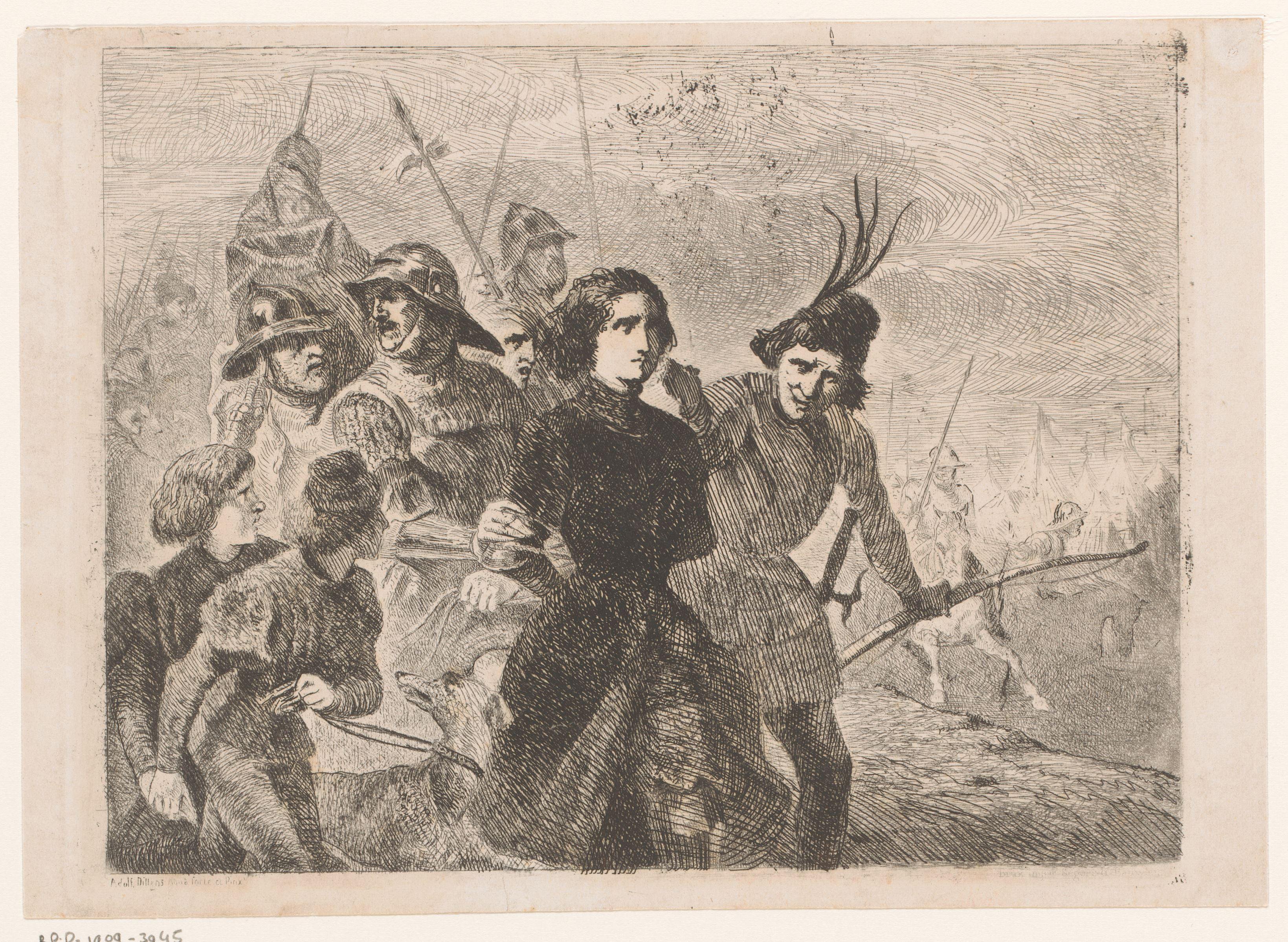 Jeanne d'Arc wordt door soldaten gevangen en meegevoerd