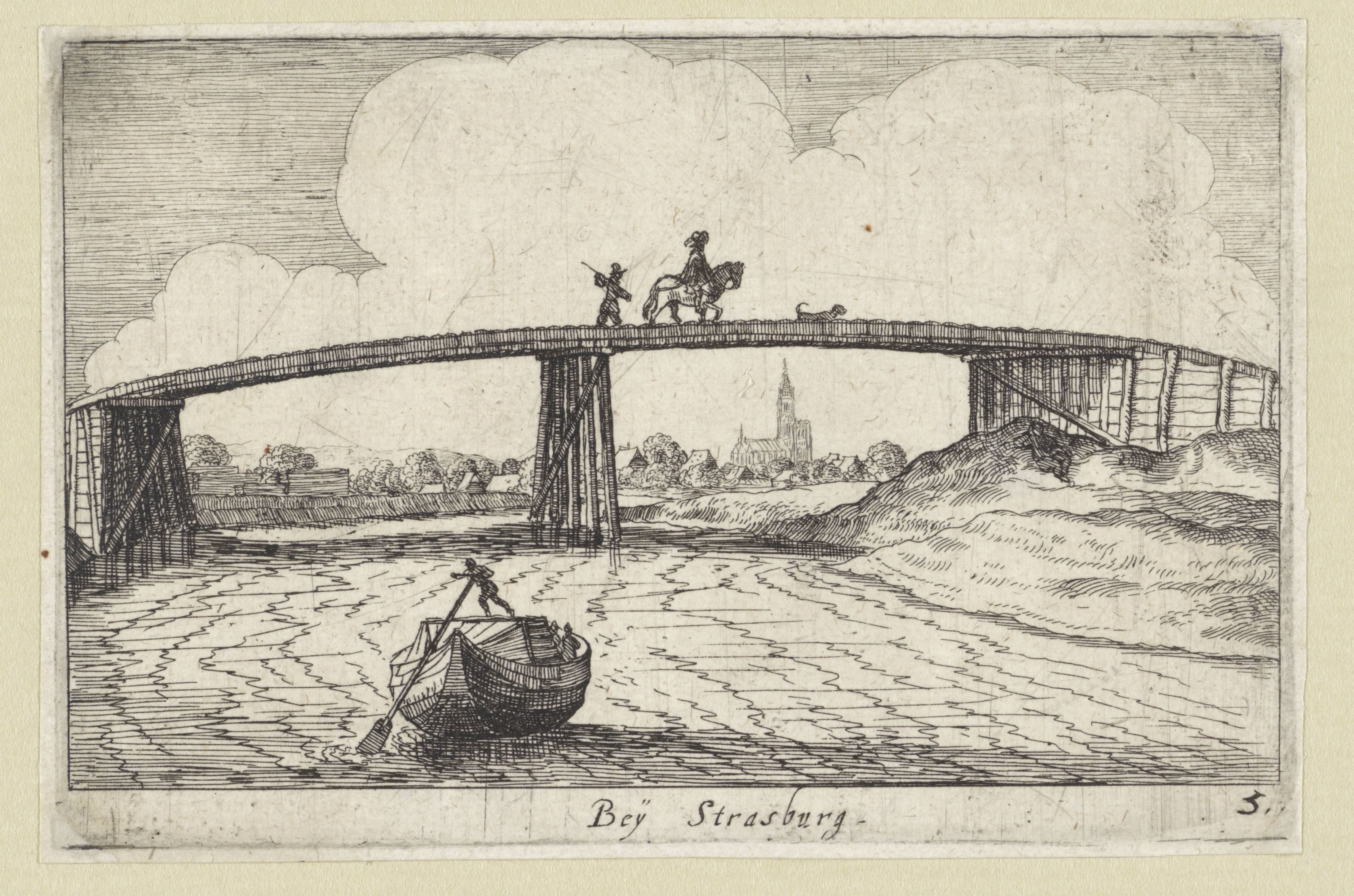 Brug over de rivier met Straatsburg in de verte