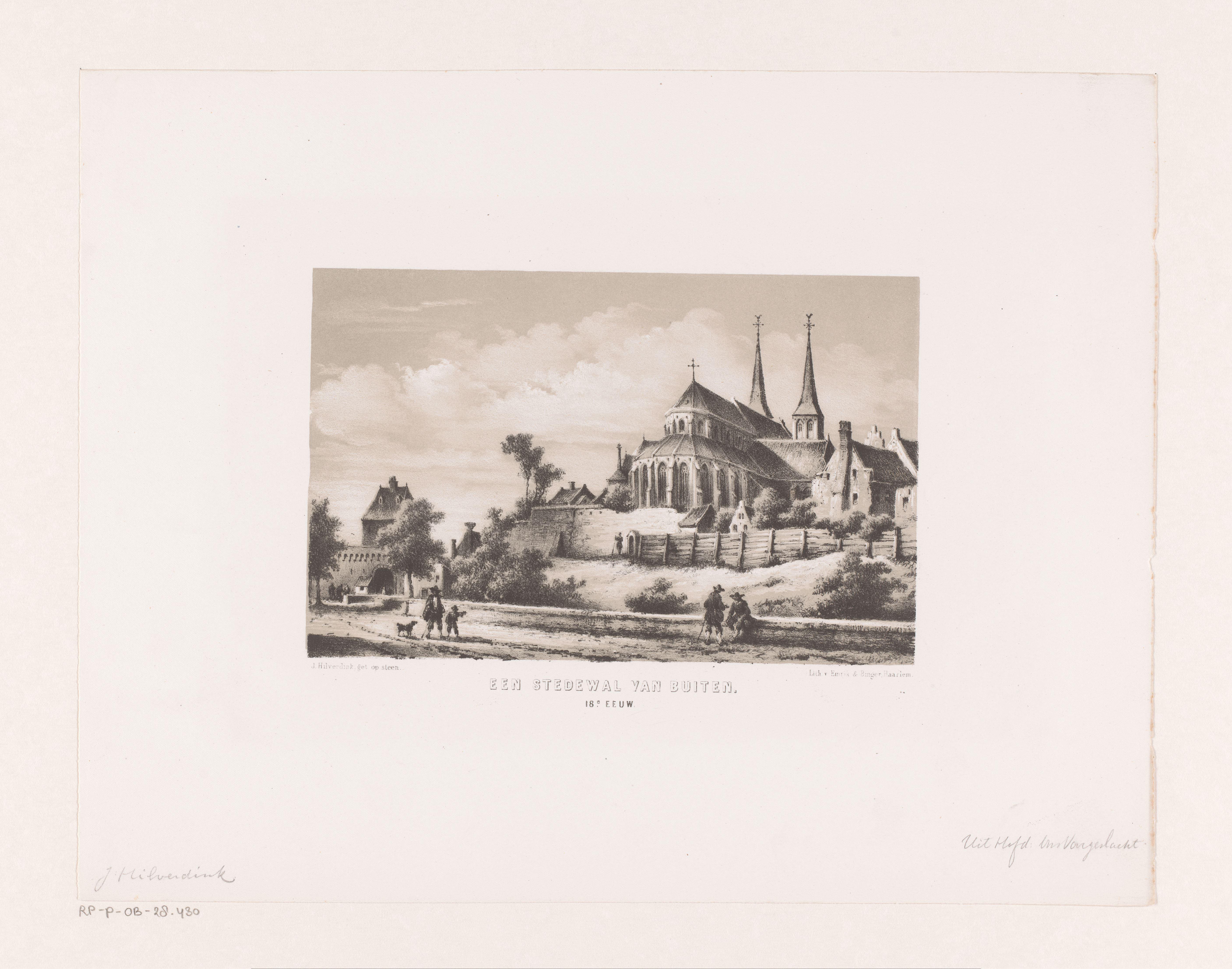 Stadswal met kerk en huizen