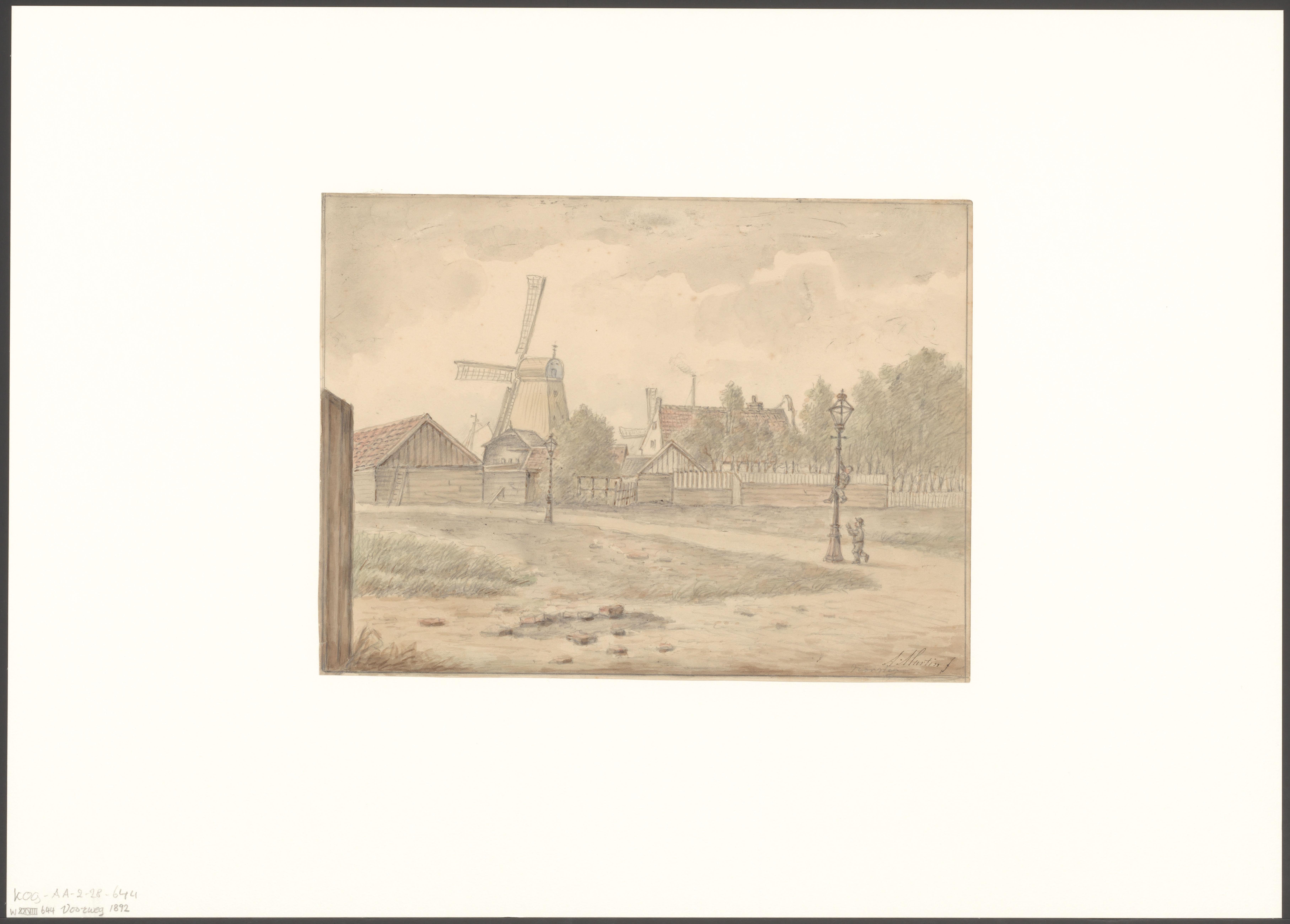 Gezicht op molen De Kop vanaf de Voorweg