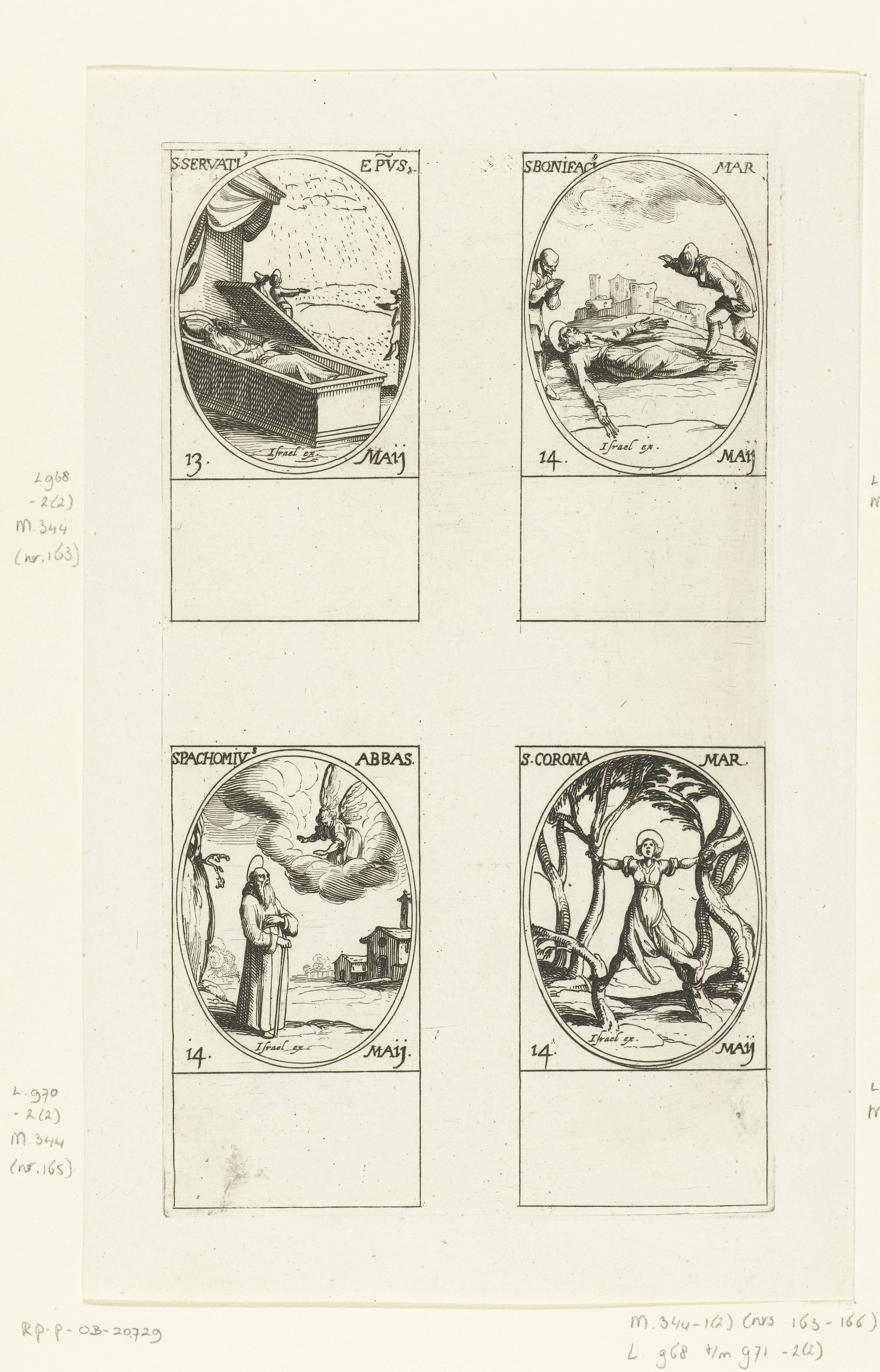 Heilige Servatius van Maastricht, Heilige Bonifatius van Tarsus, Heilige Pachomius de Oudere, Heilige Corona van Egypte (13-14 mei)