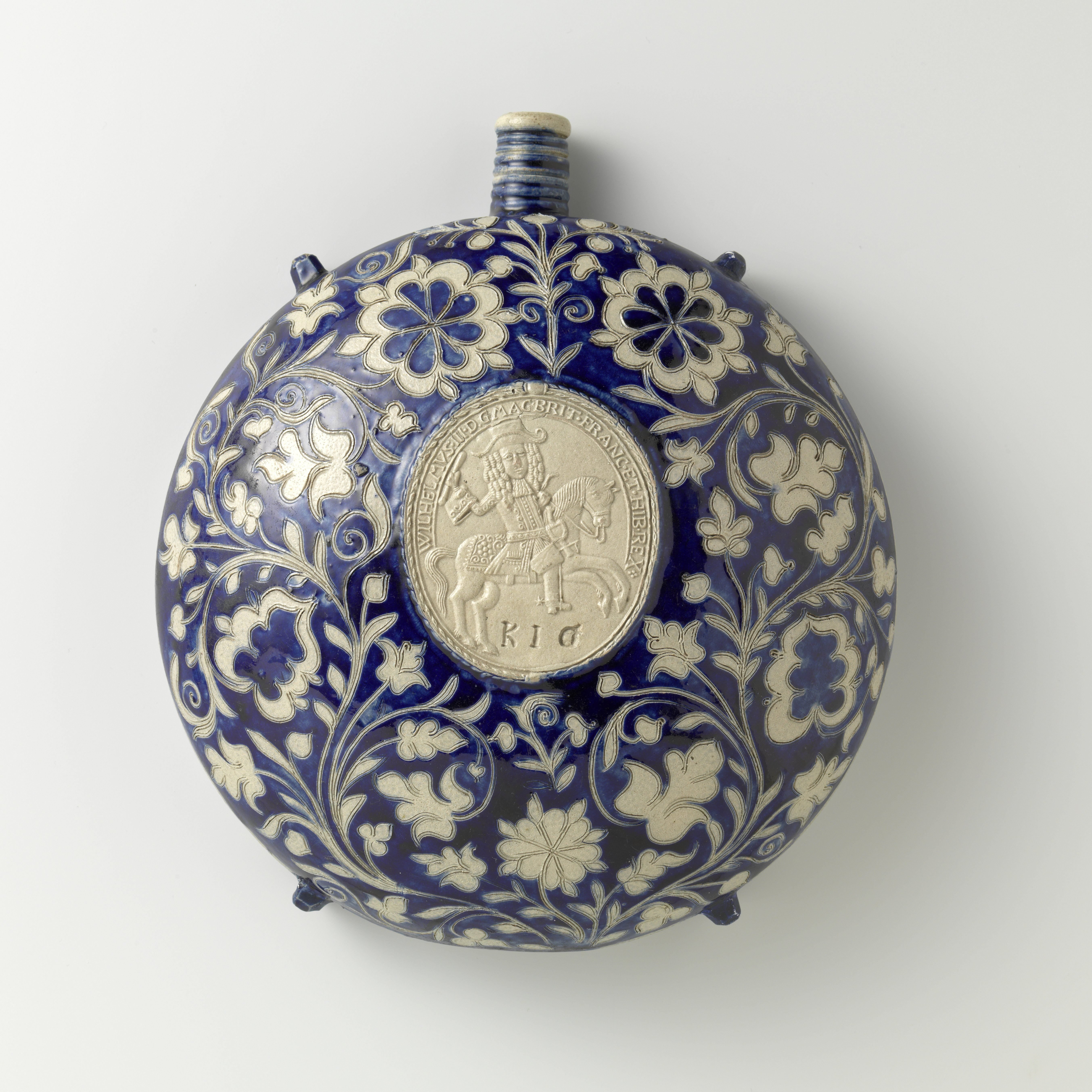 Pelgrimsfles met koning Willem III te paard