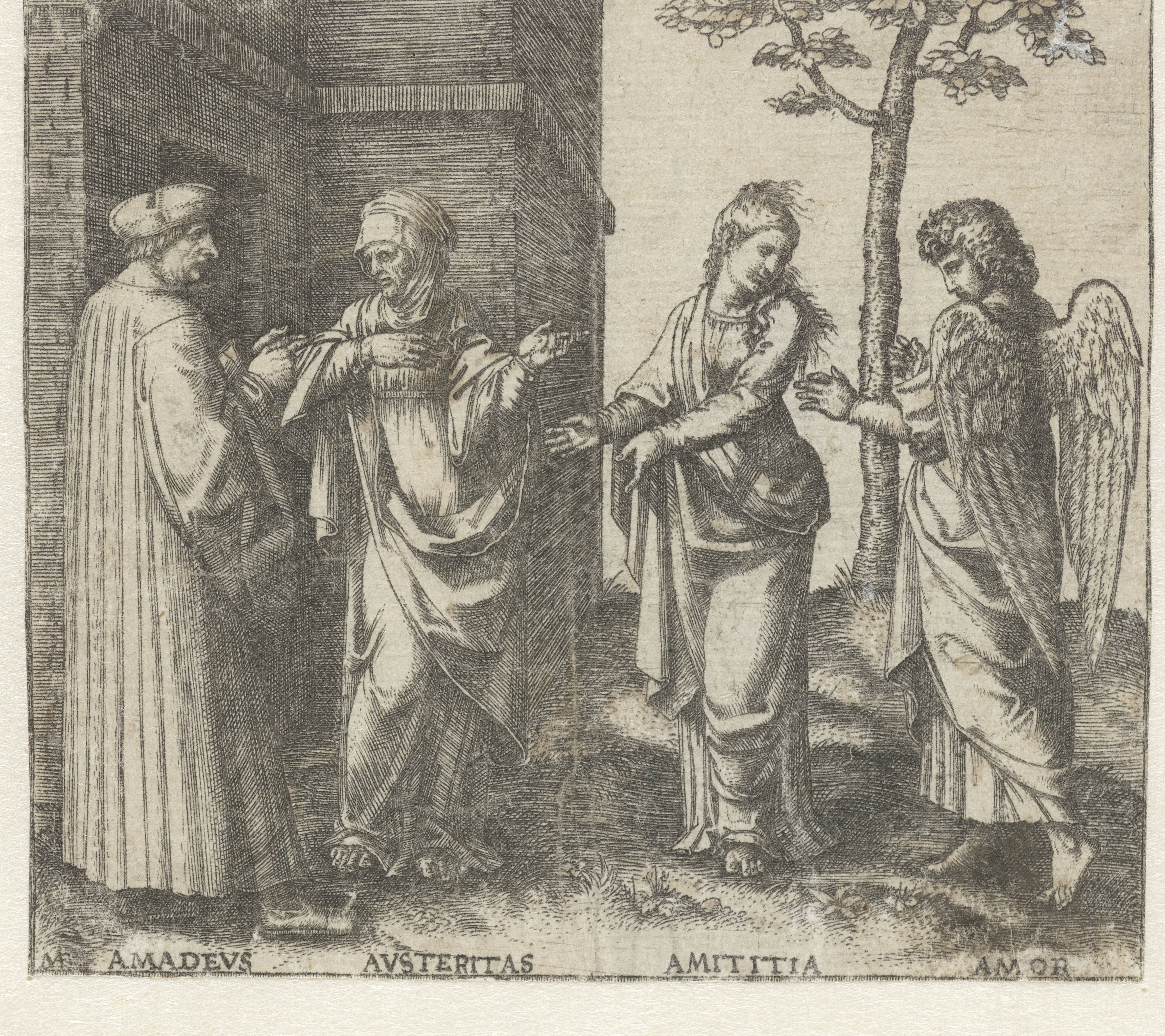 Amadeus Berutti met Strengheid (Austeritas) en Vriendschap (Amicitia) en Liefde (Amor)