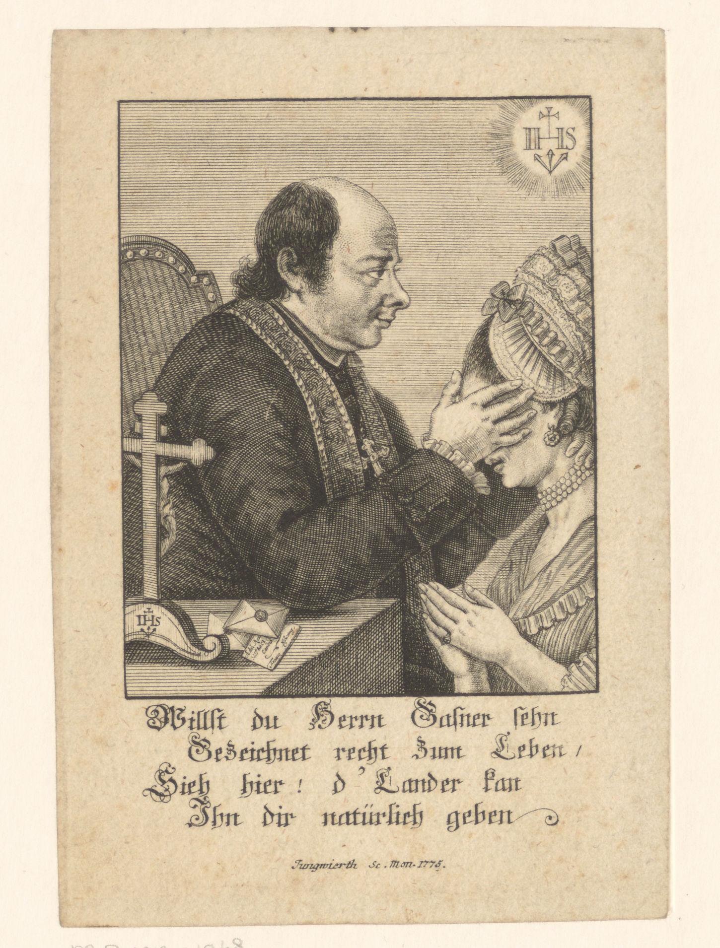 Priester Johann Joseph Gassner met een gelovige