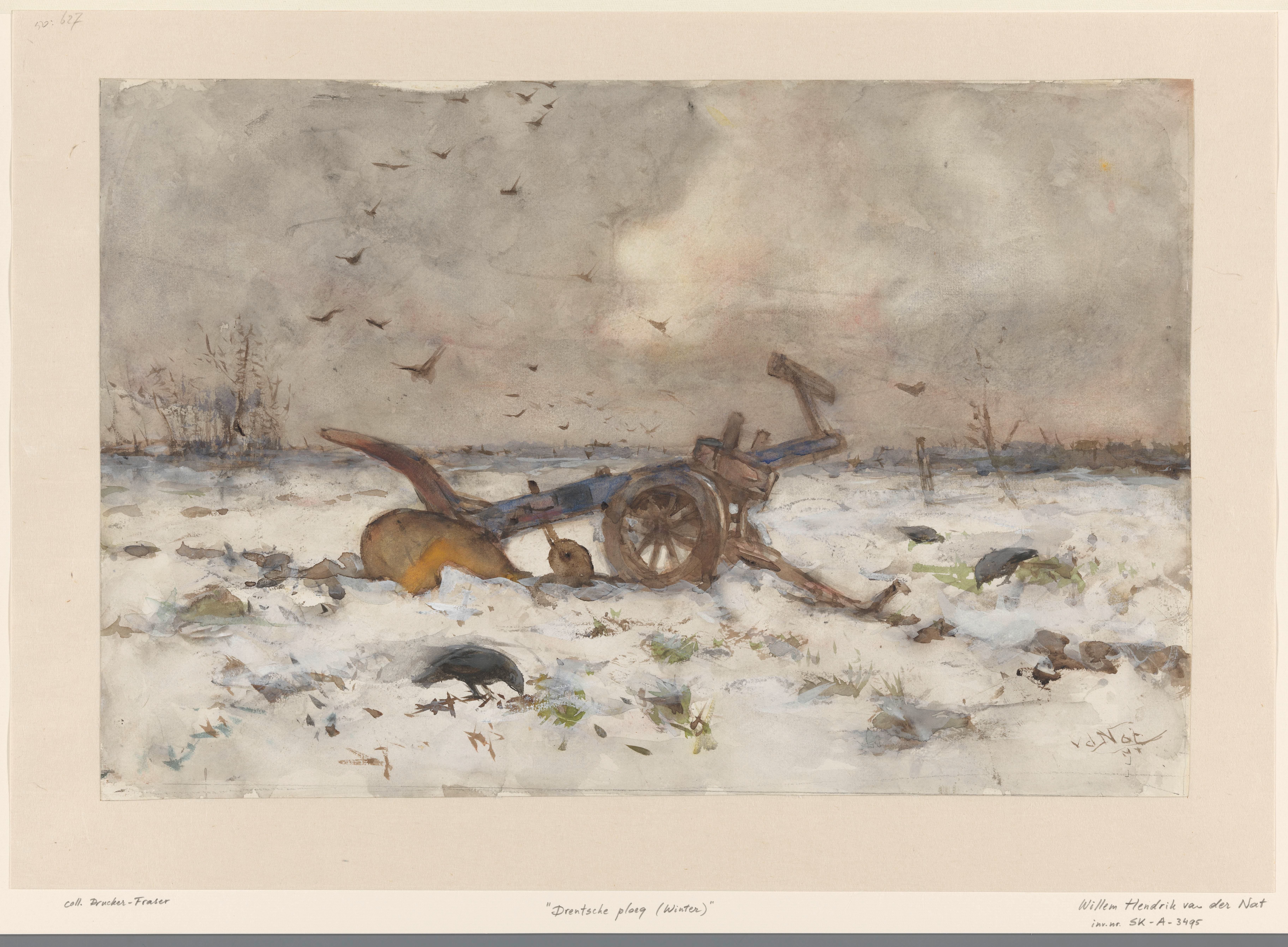 Ploeg op besneeuwde akker