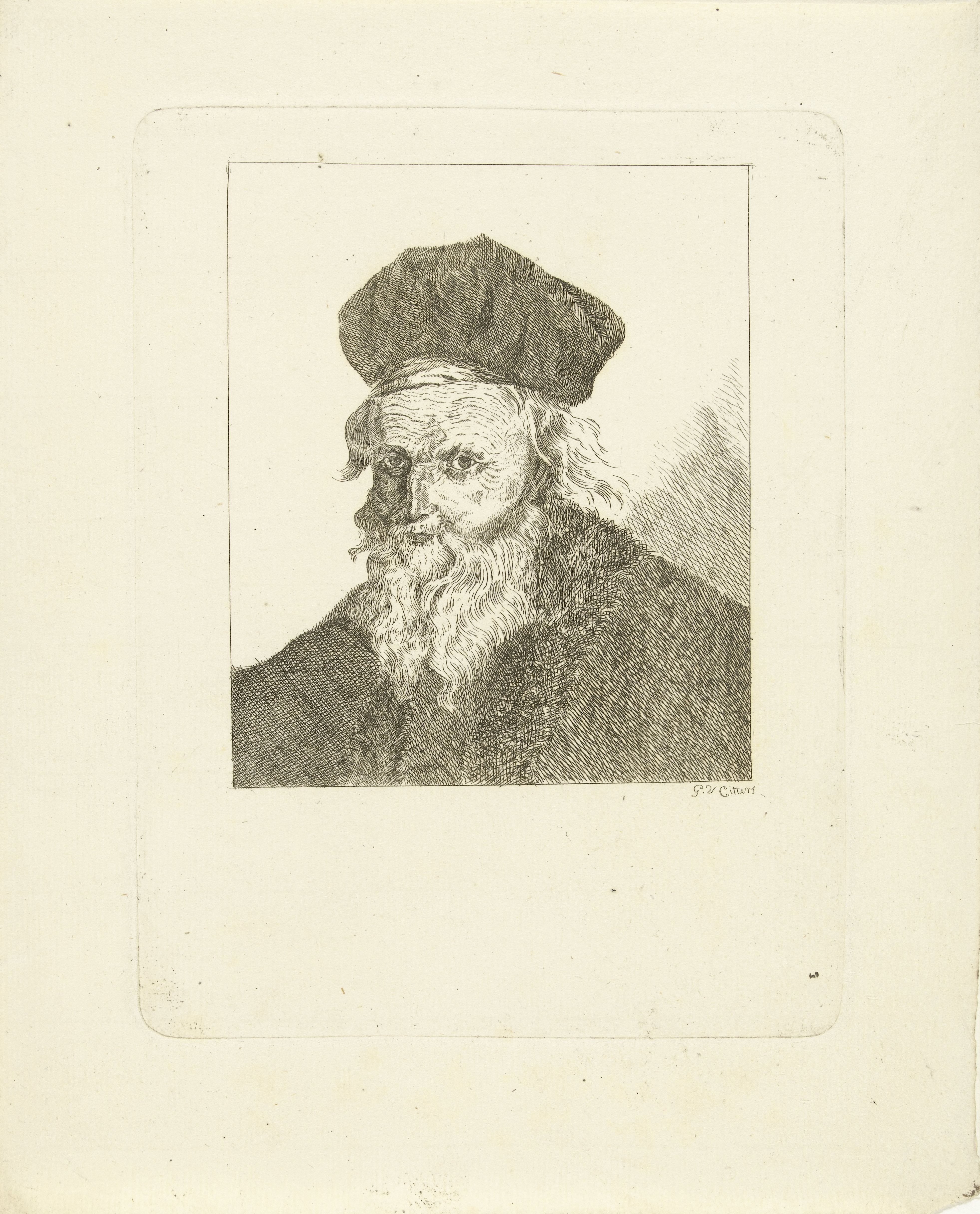 Oude man met grijze baard en muts