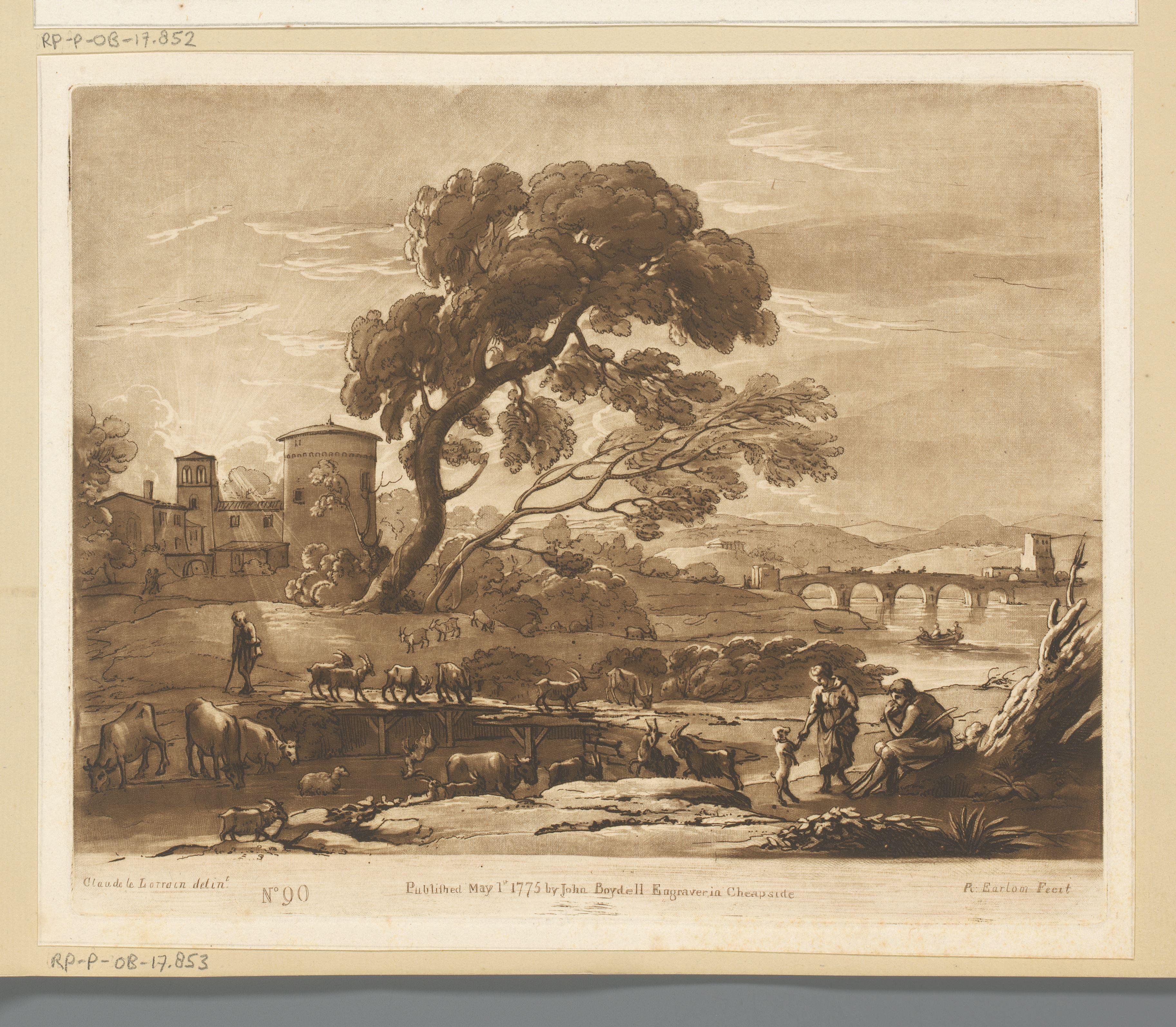 Landschap met herders, vee en de Milvische brug