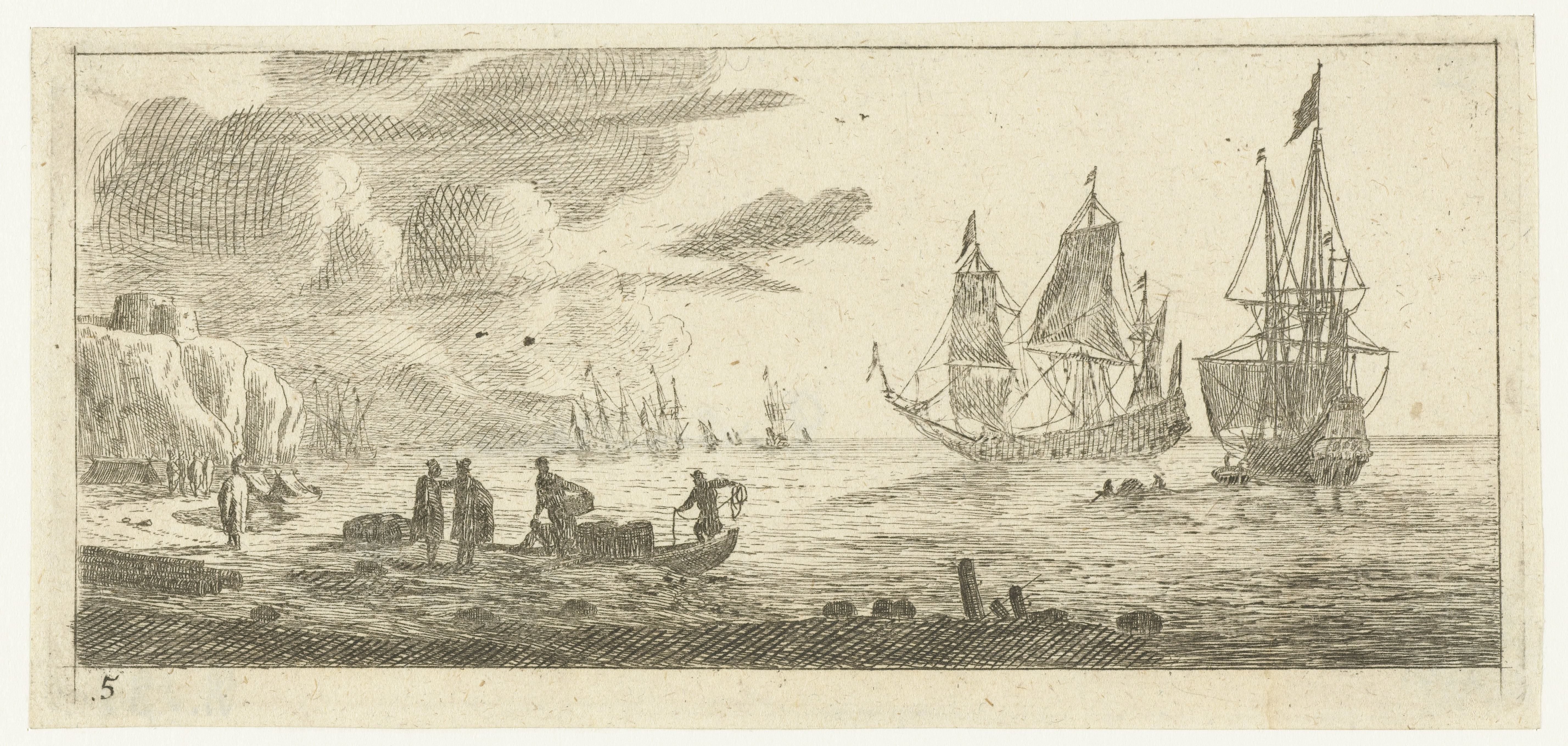 Zeehaven met twee grote zeilschepen