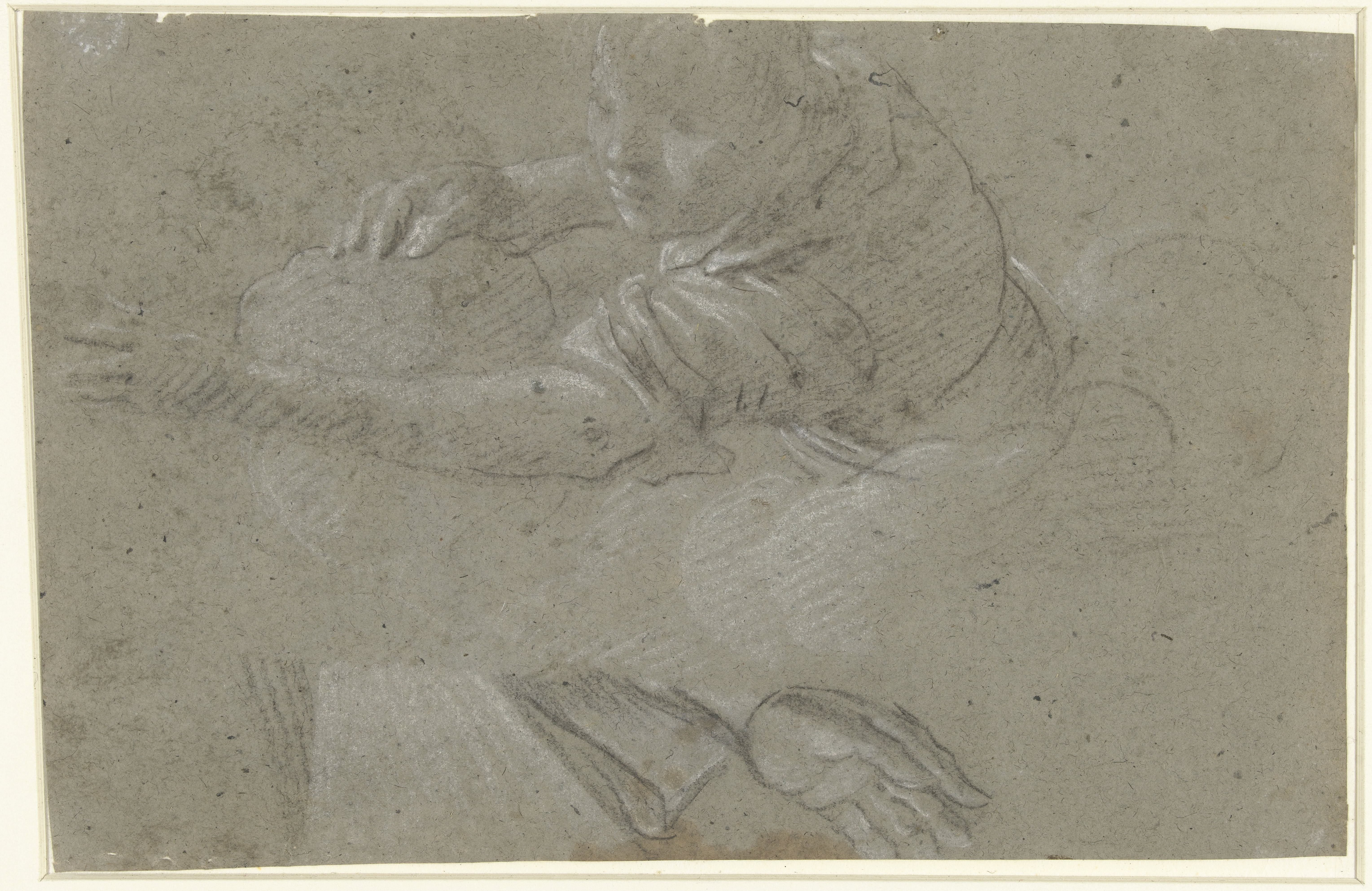 Studie voor een figuur in de wolken en een hand
