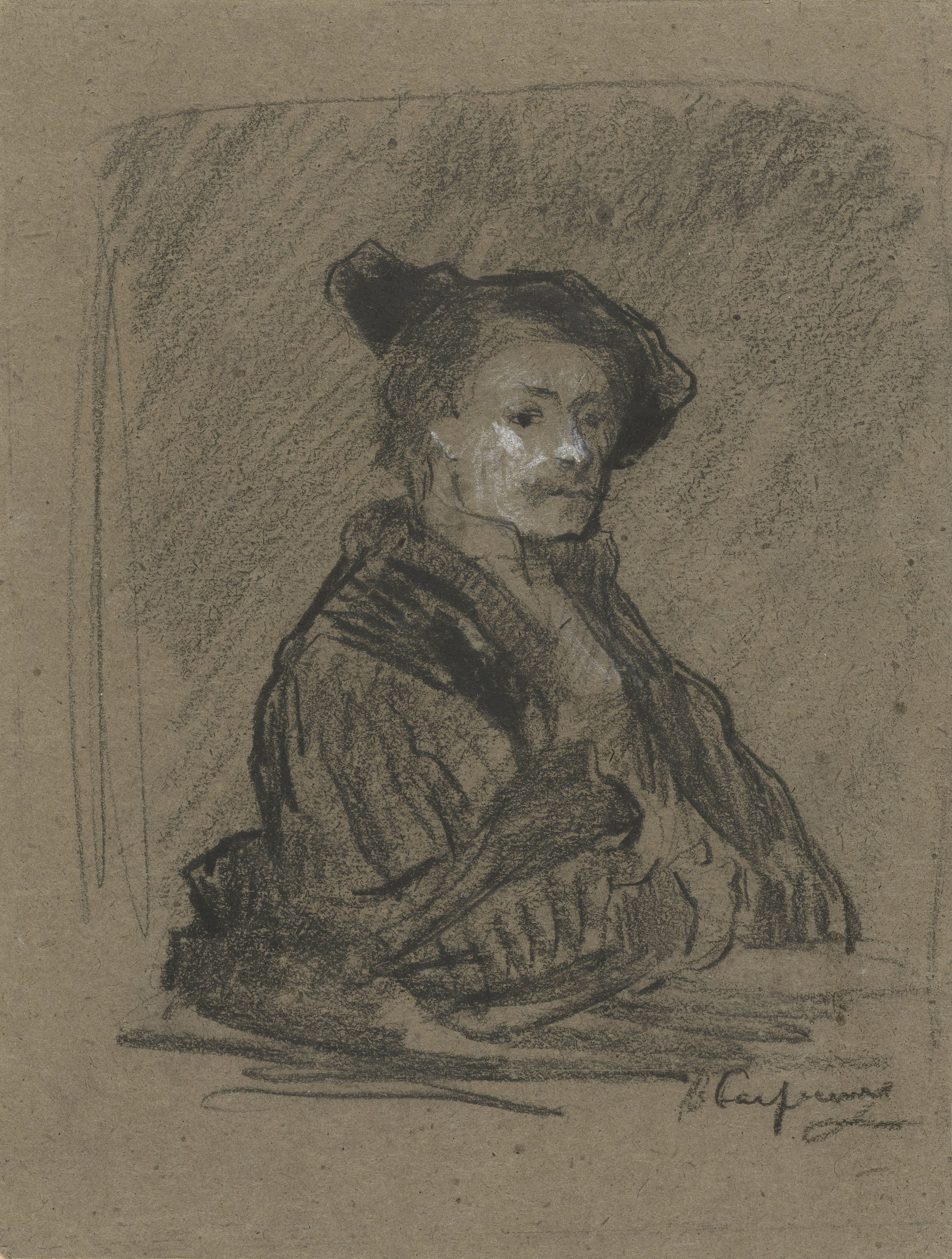 Schets naar zelfportret van Rembrandt