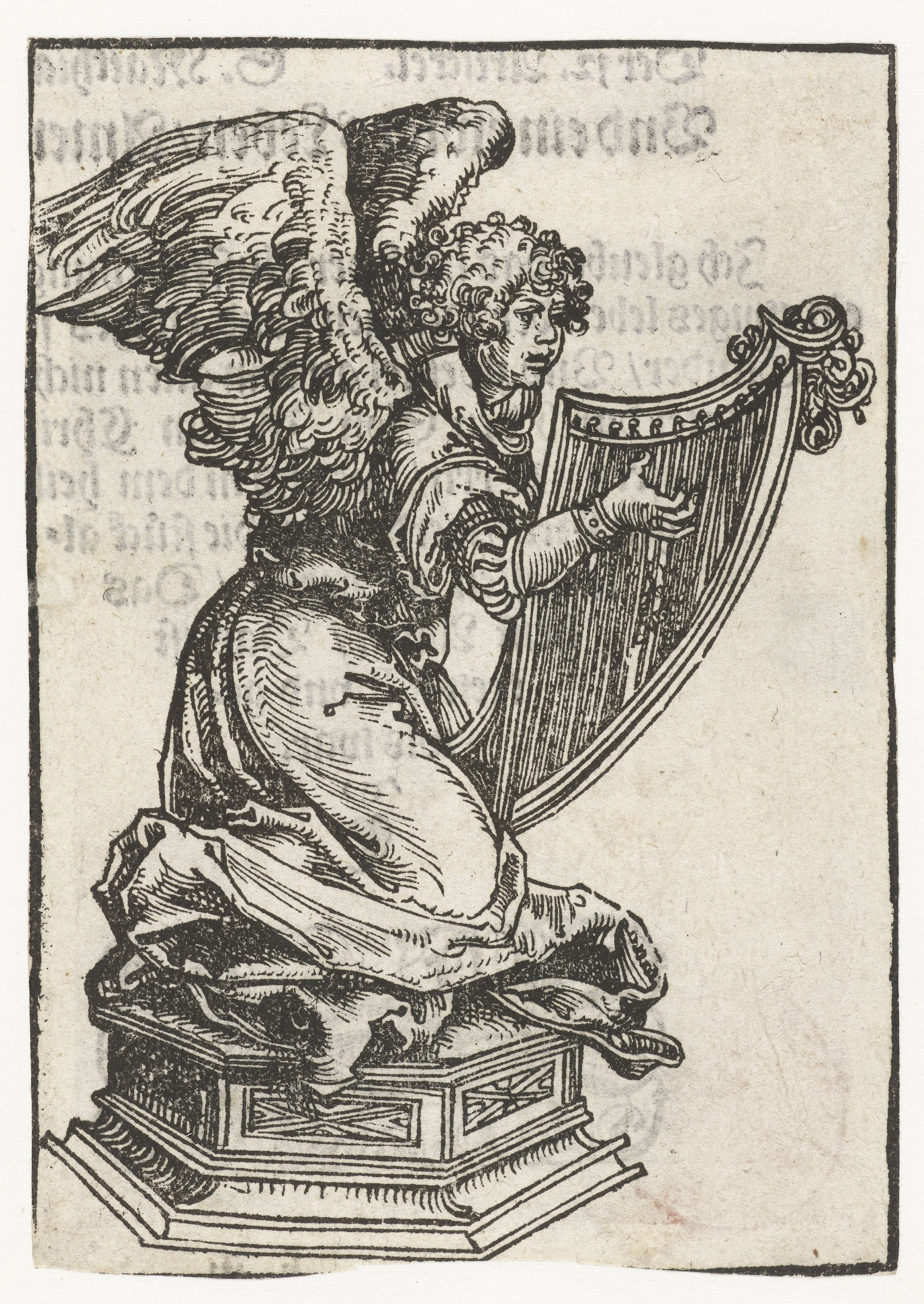 Beeld van knielende engel met harp