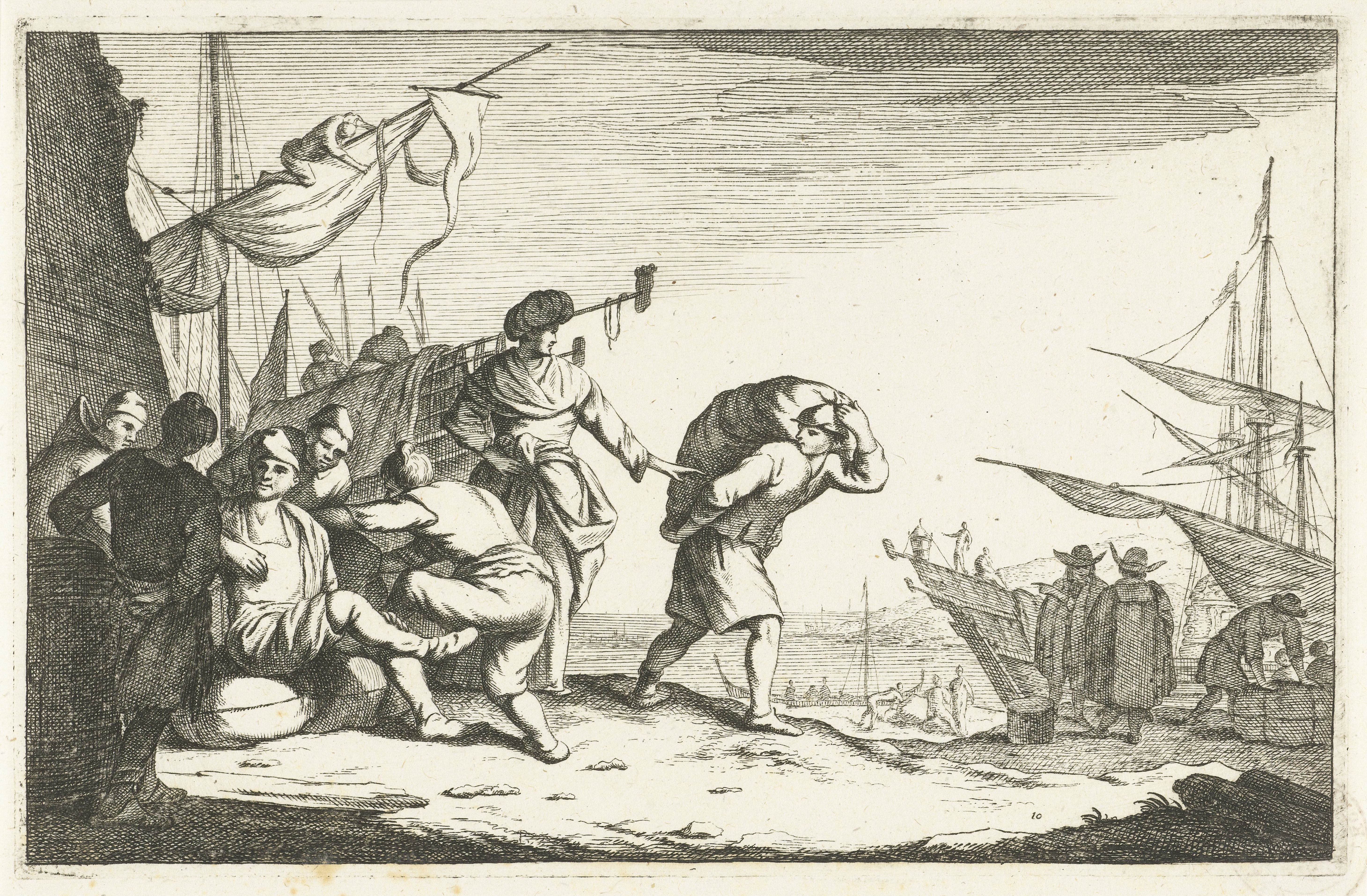Haven met converserende kooplieden