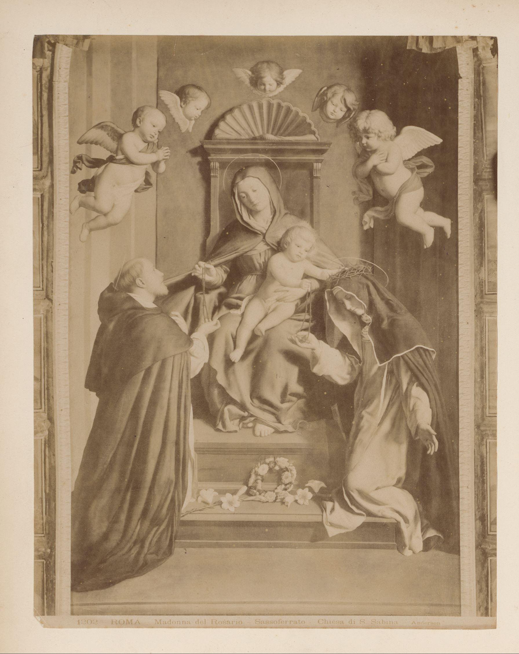 Fotoreproductie van schilderij Madonna del Rosario door Sassoferrato in de Santa Sabina te Rome