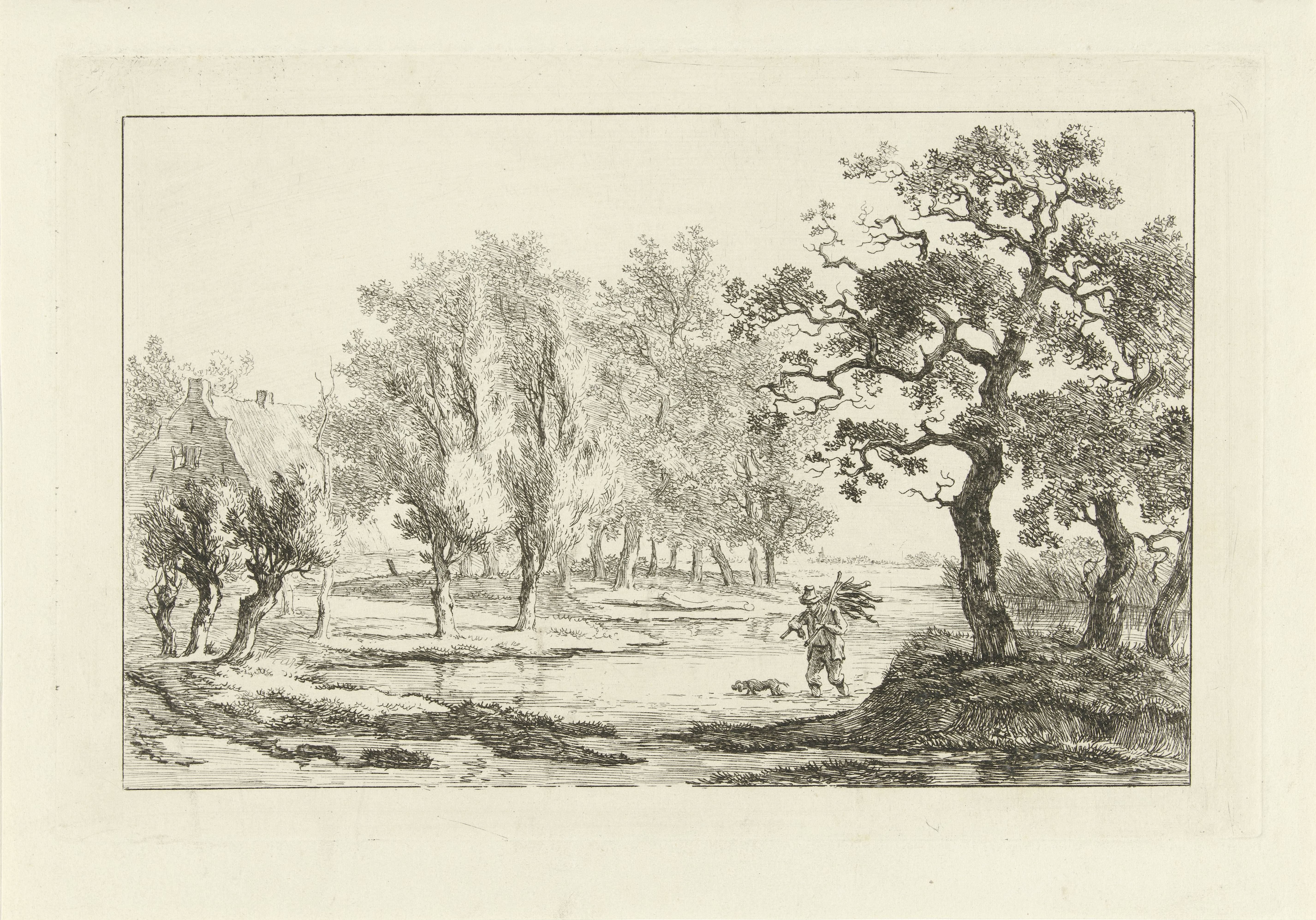 Rivierlandschap met een houtsprokkelaar