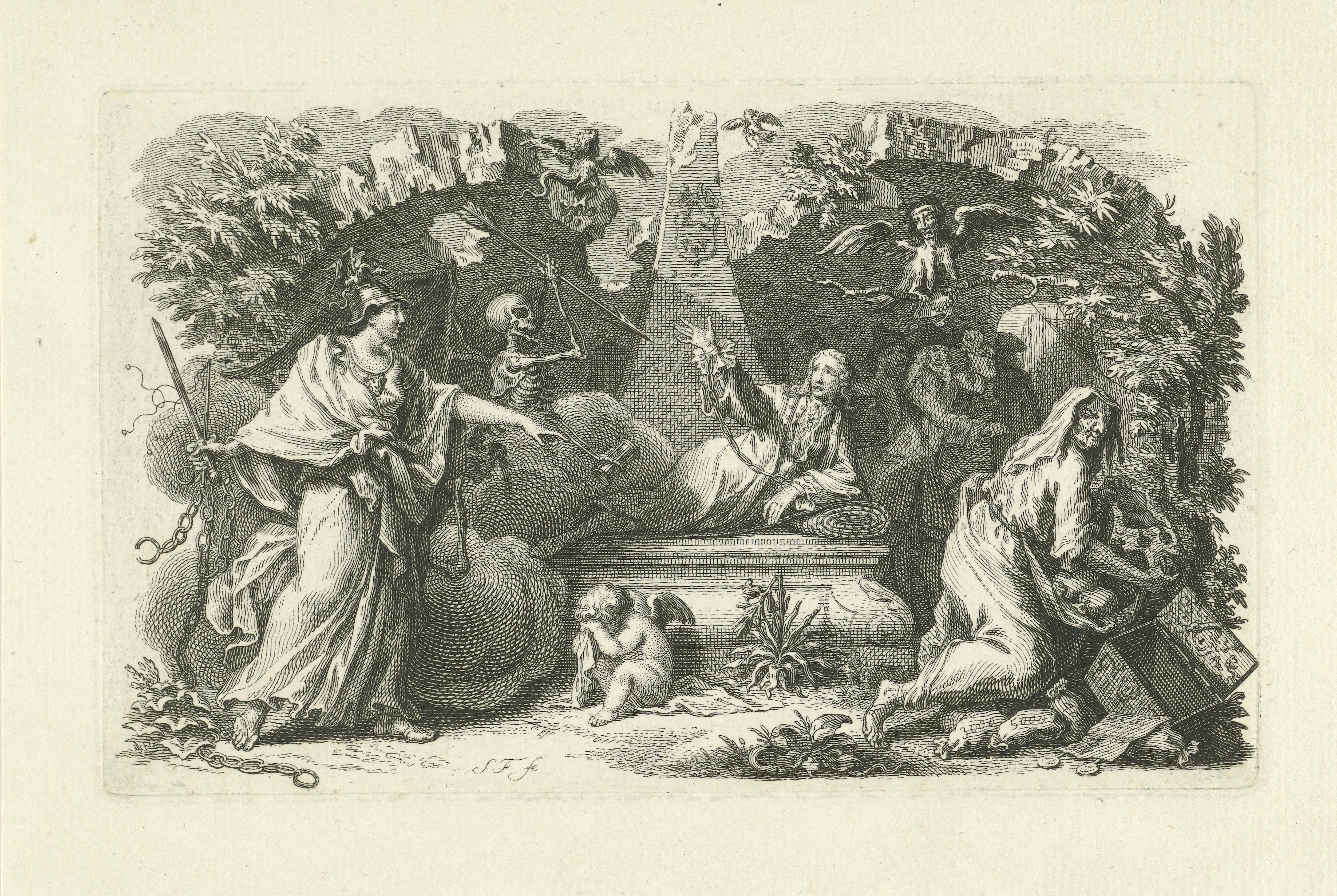 Allegorische voorstelling met graftombe