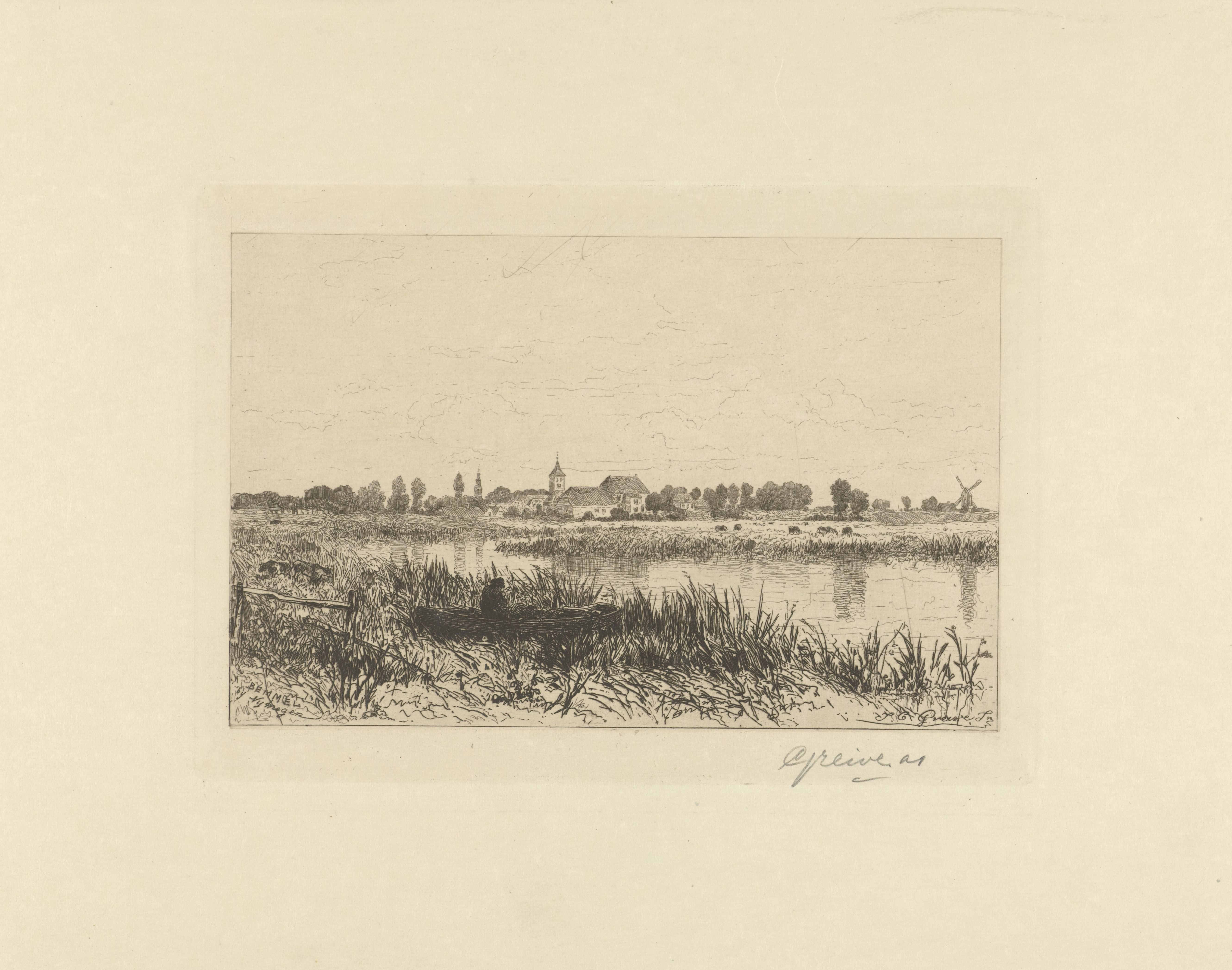 Gezicht op een rivier nabij Bemmel