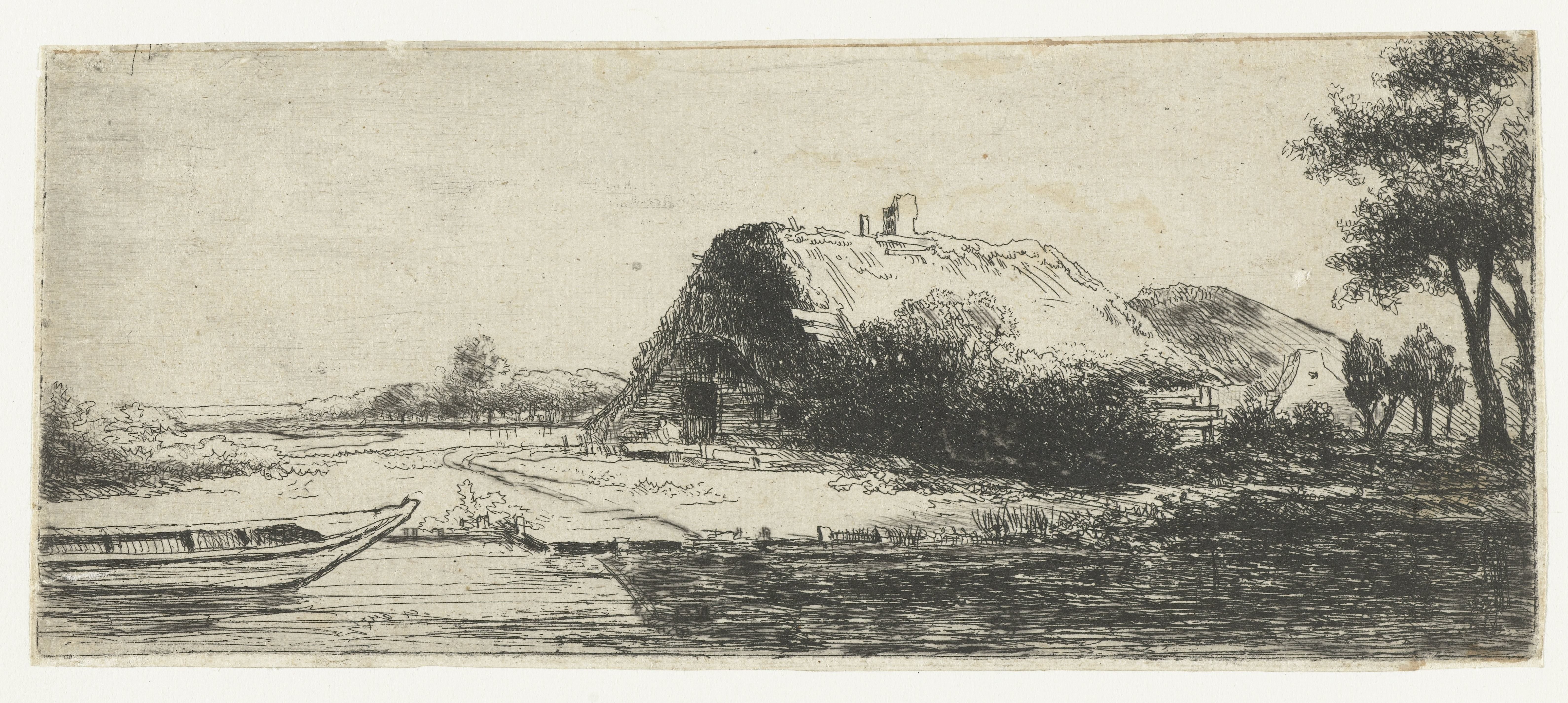 Kanaal met boerderij en een boot