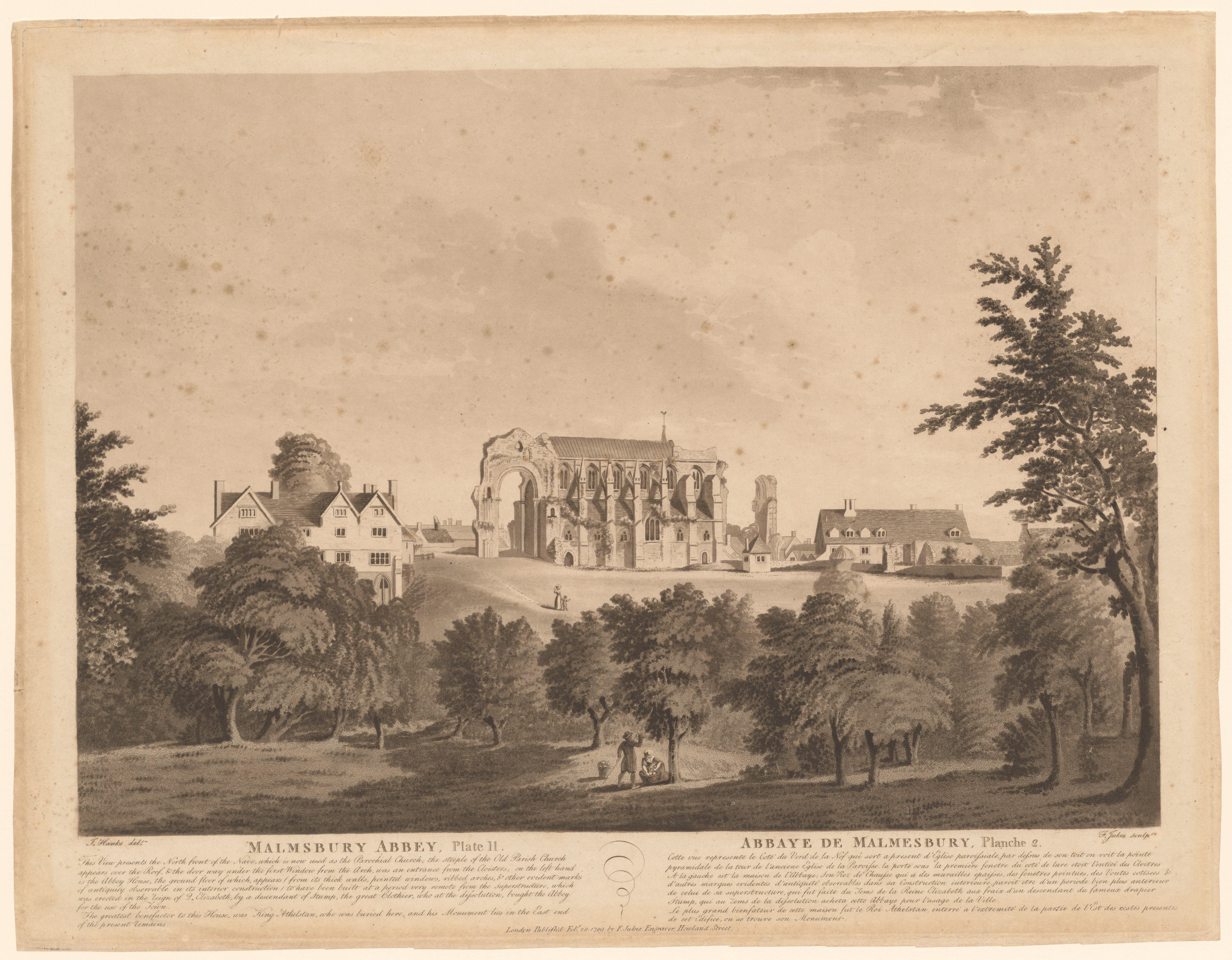 Gezicht op de abdij van Malmesbury