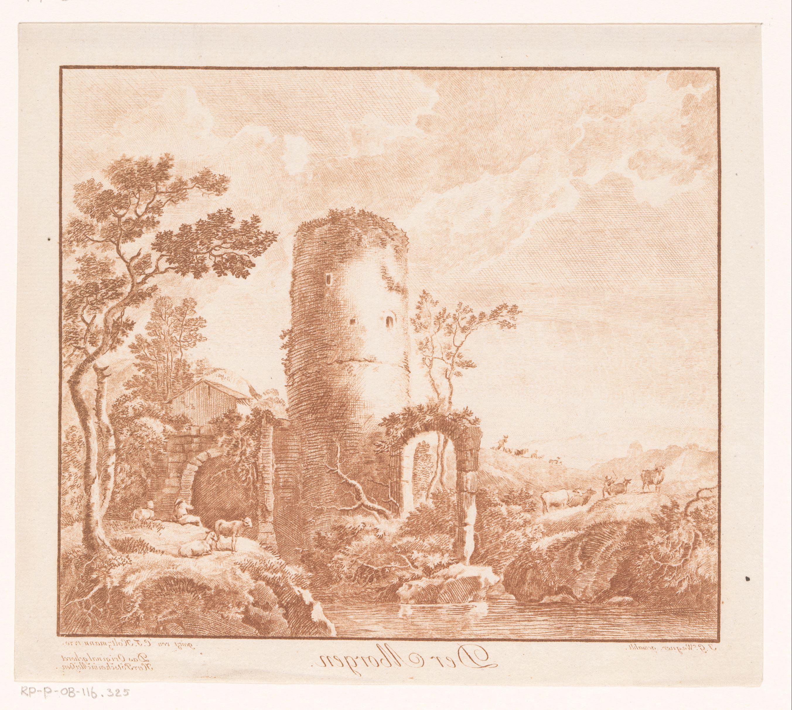 Landschap met ruïne van toren