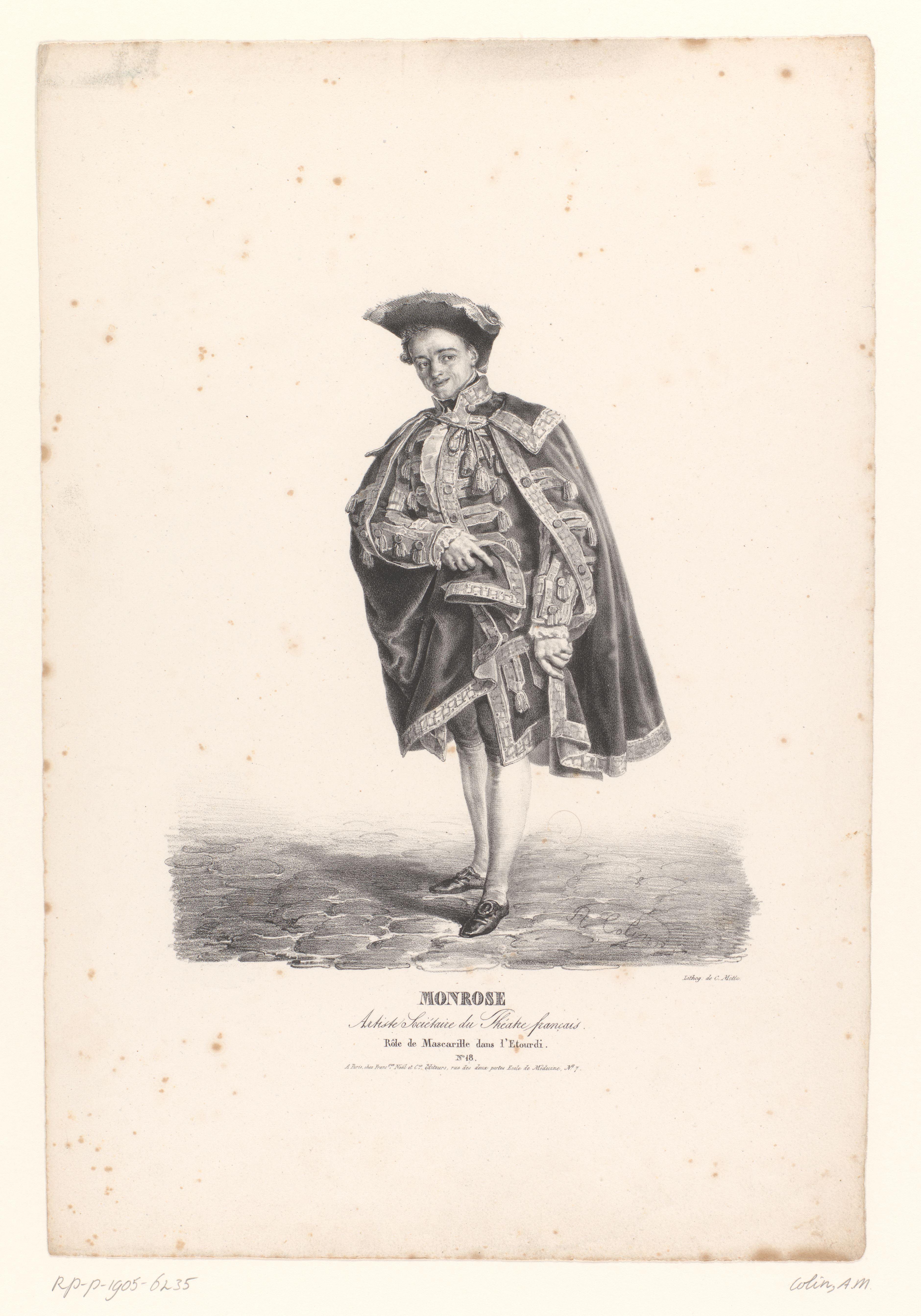 Portret van Claude-Louis Monrose als Mascarille in L'Étourdi