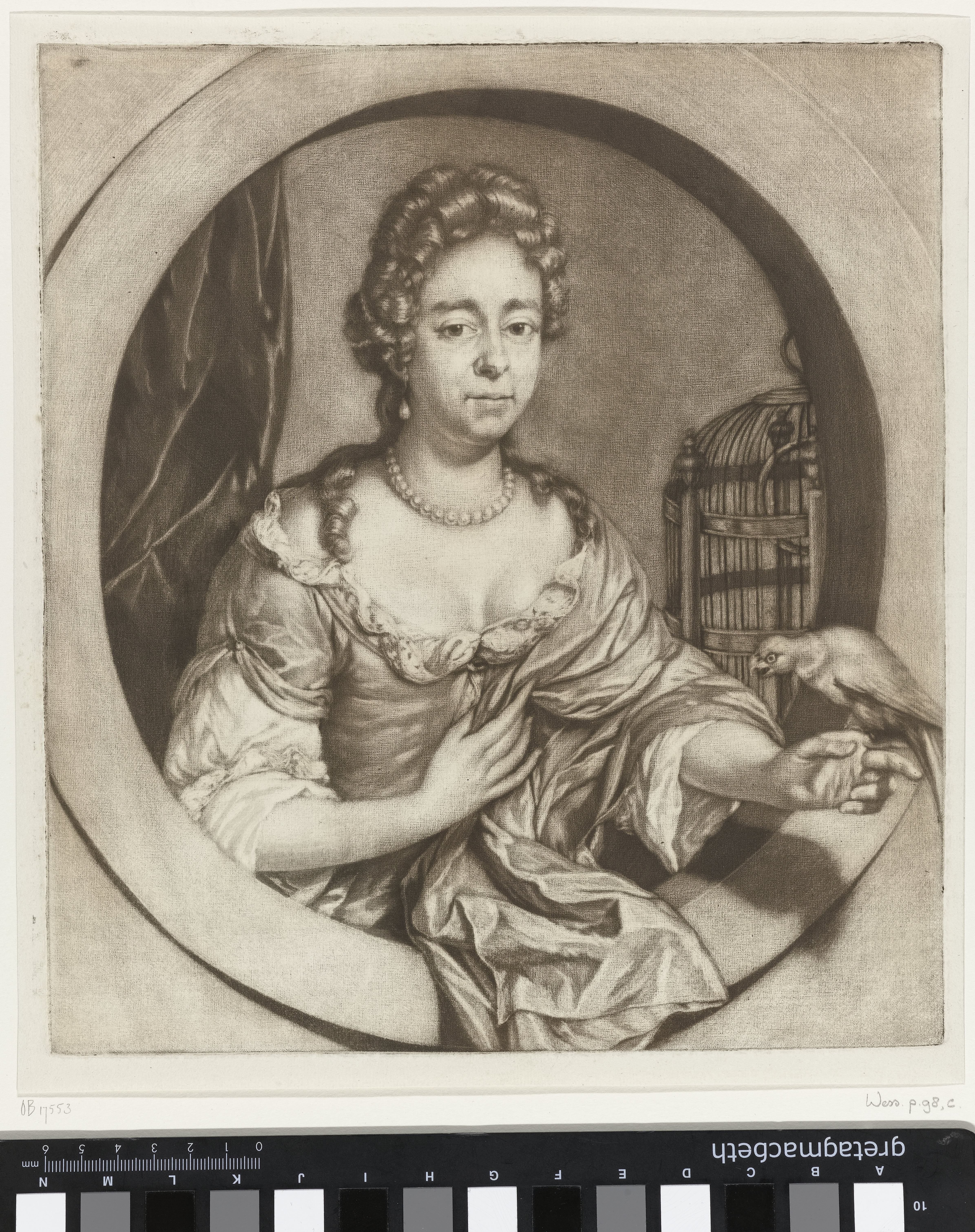 Vrouw met een papegaai in een venster