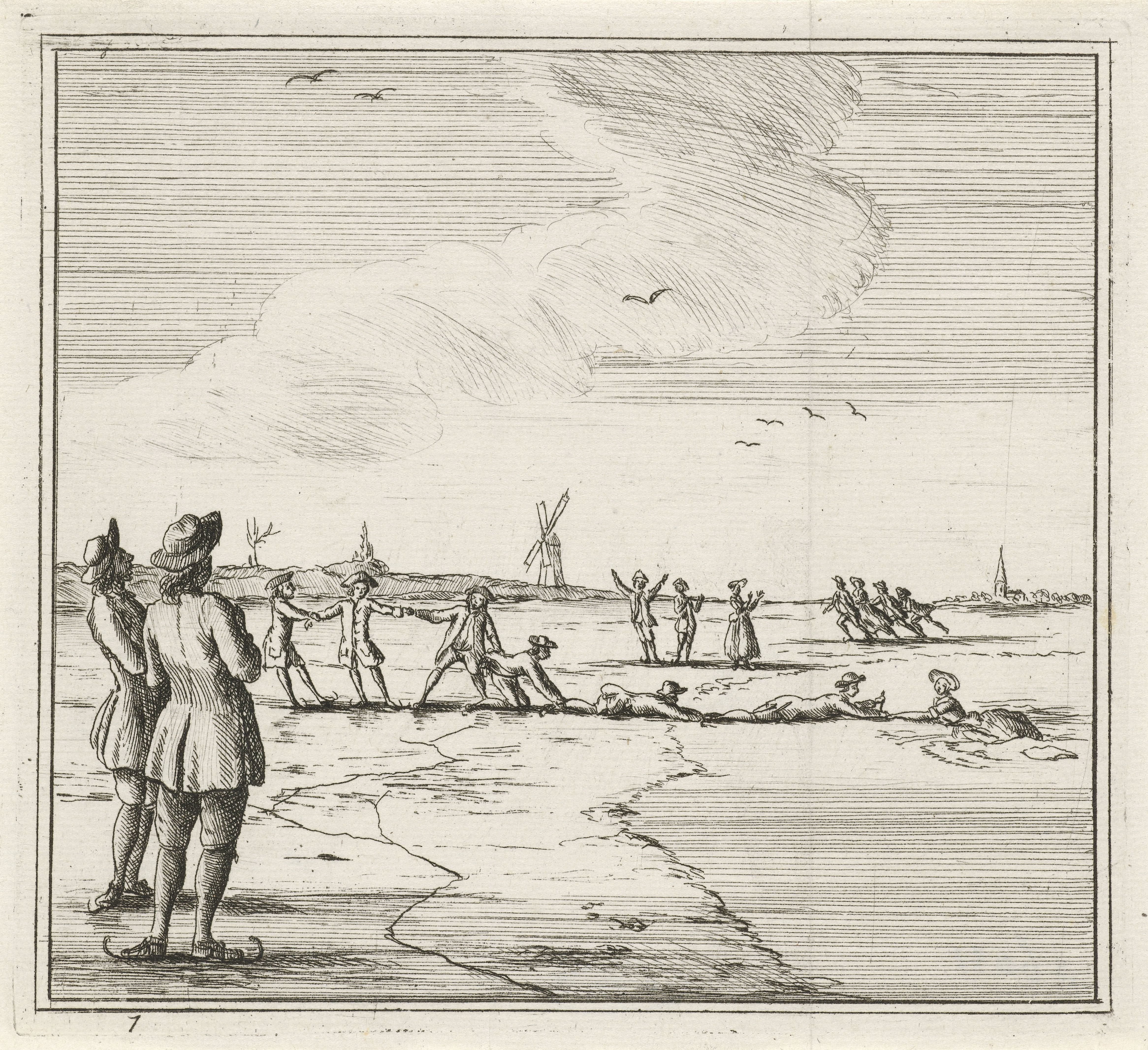 Winterlandschap met schaatsers