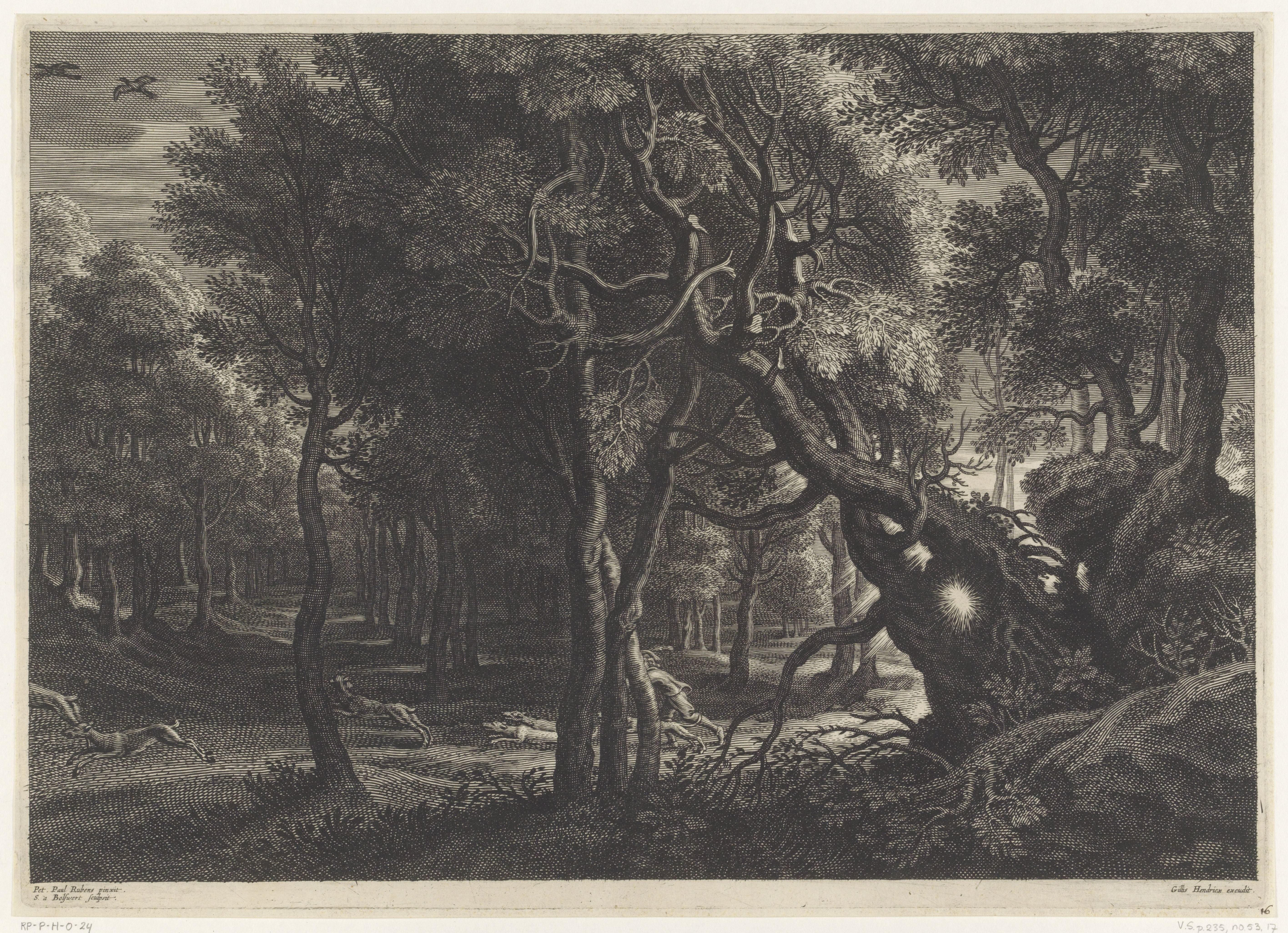Boslandschap met jager