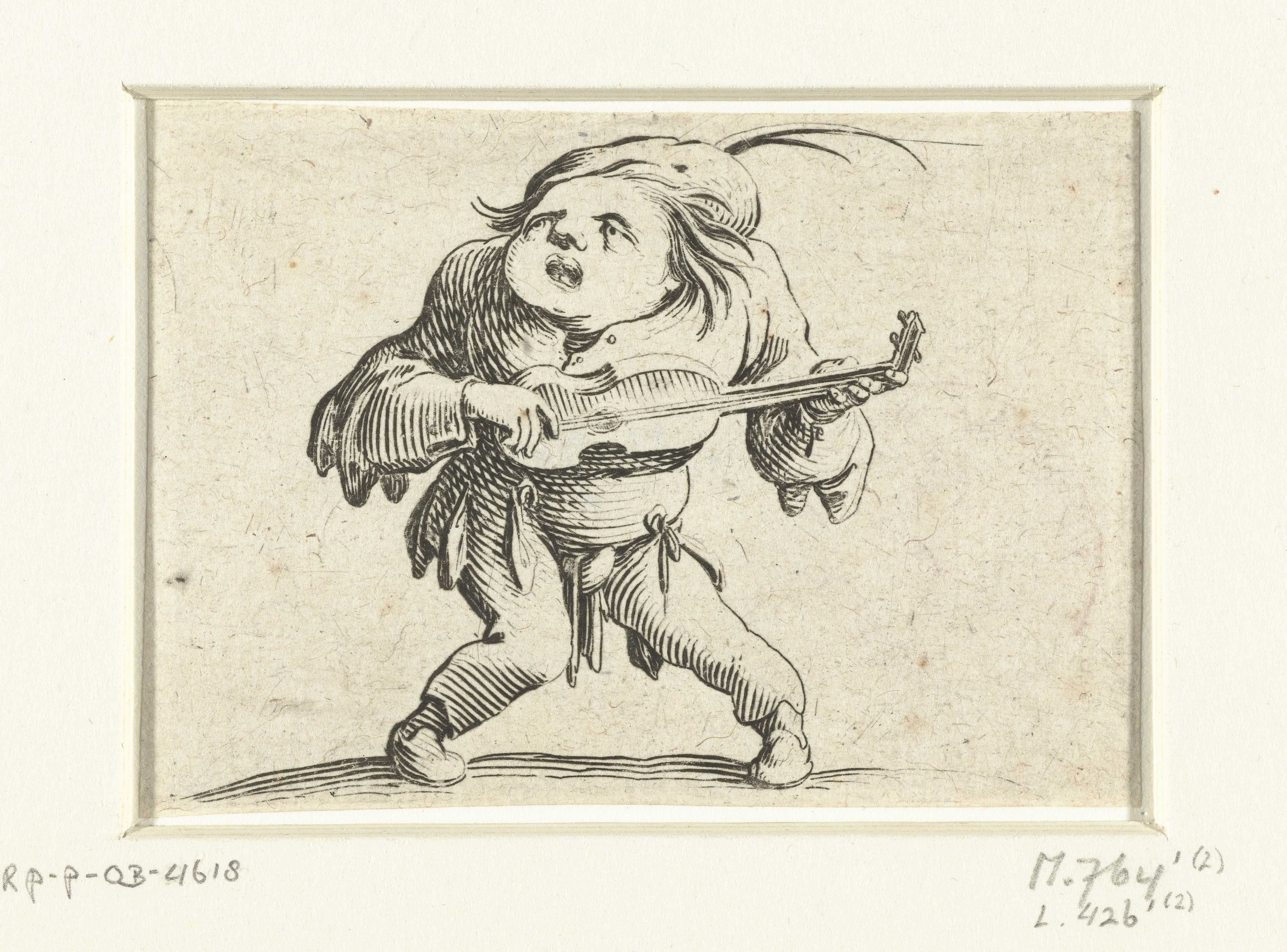 Kleine mens (karikatuur) met gitaar