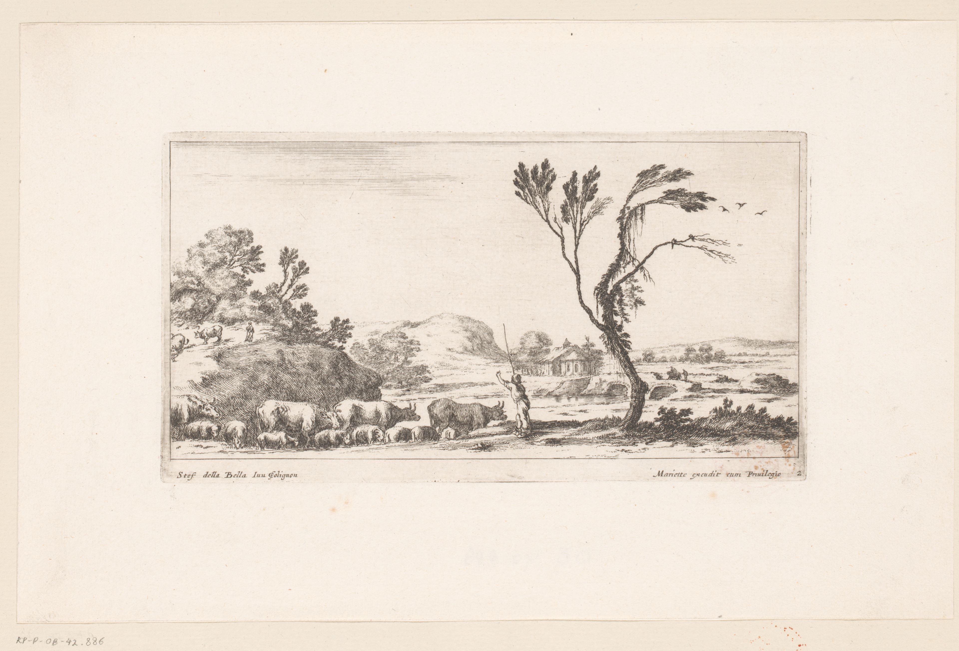 Landschap met herder en vee