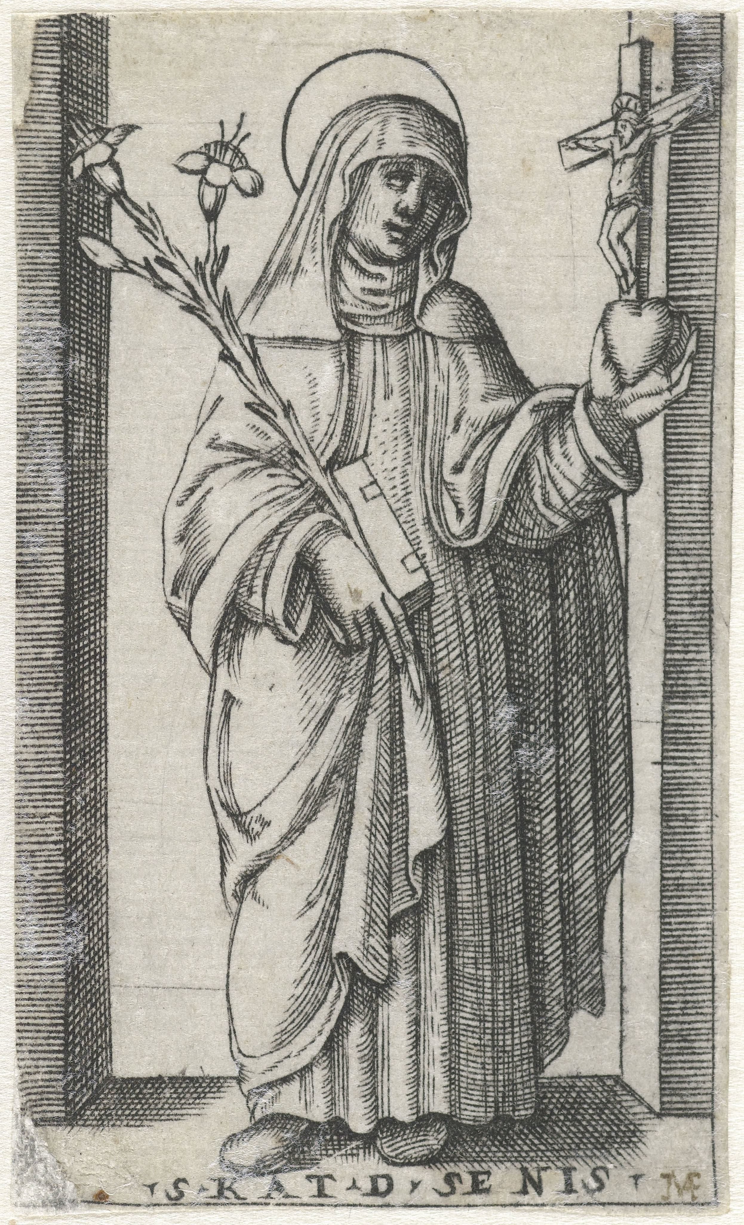 Heilige Catharina van Siena met crucifix en lelie