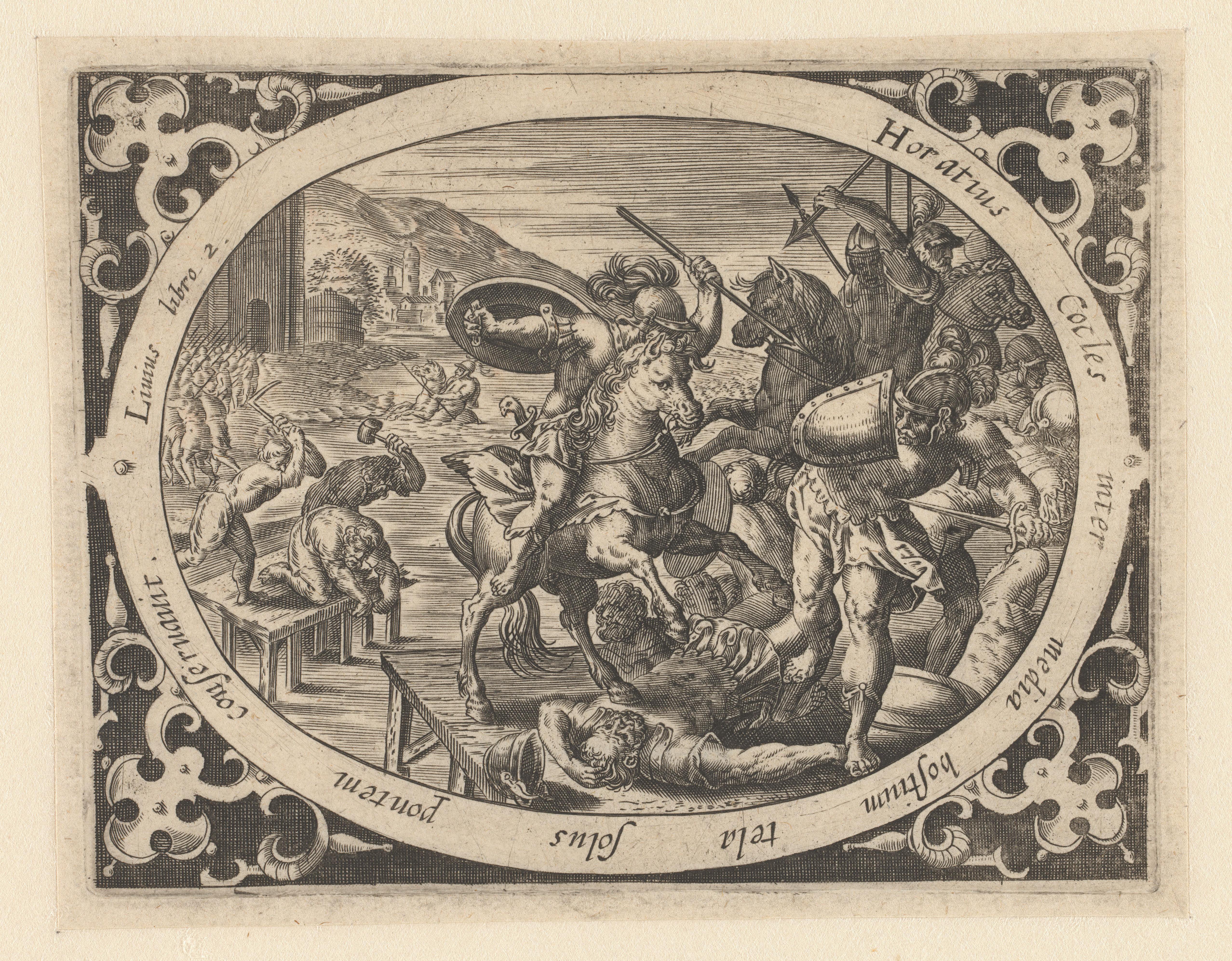 Horatius Cocles houdt de Etrusken van de brug in Rome