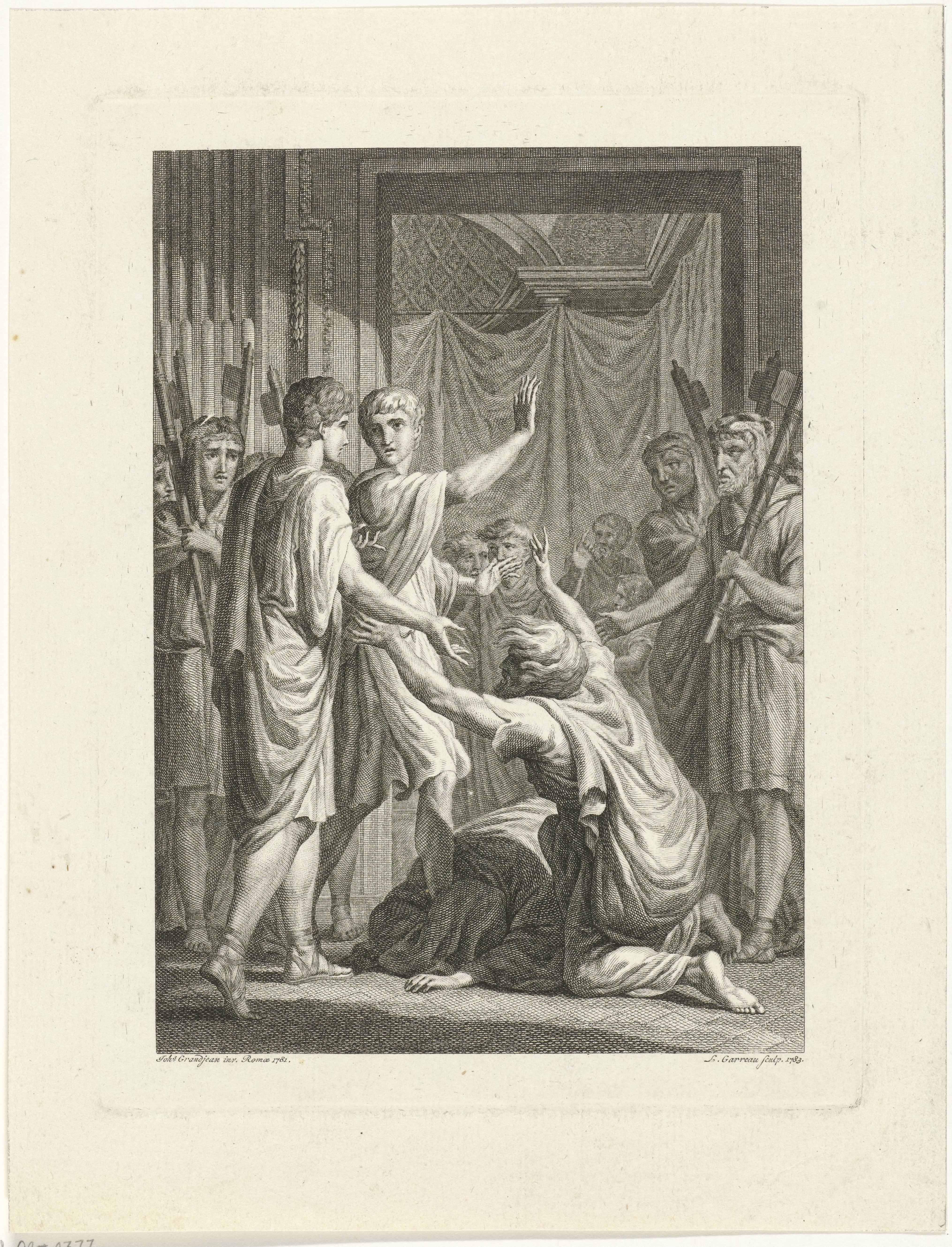 Twee Germanen knielen voor Germanicus