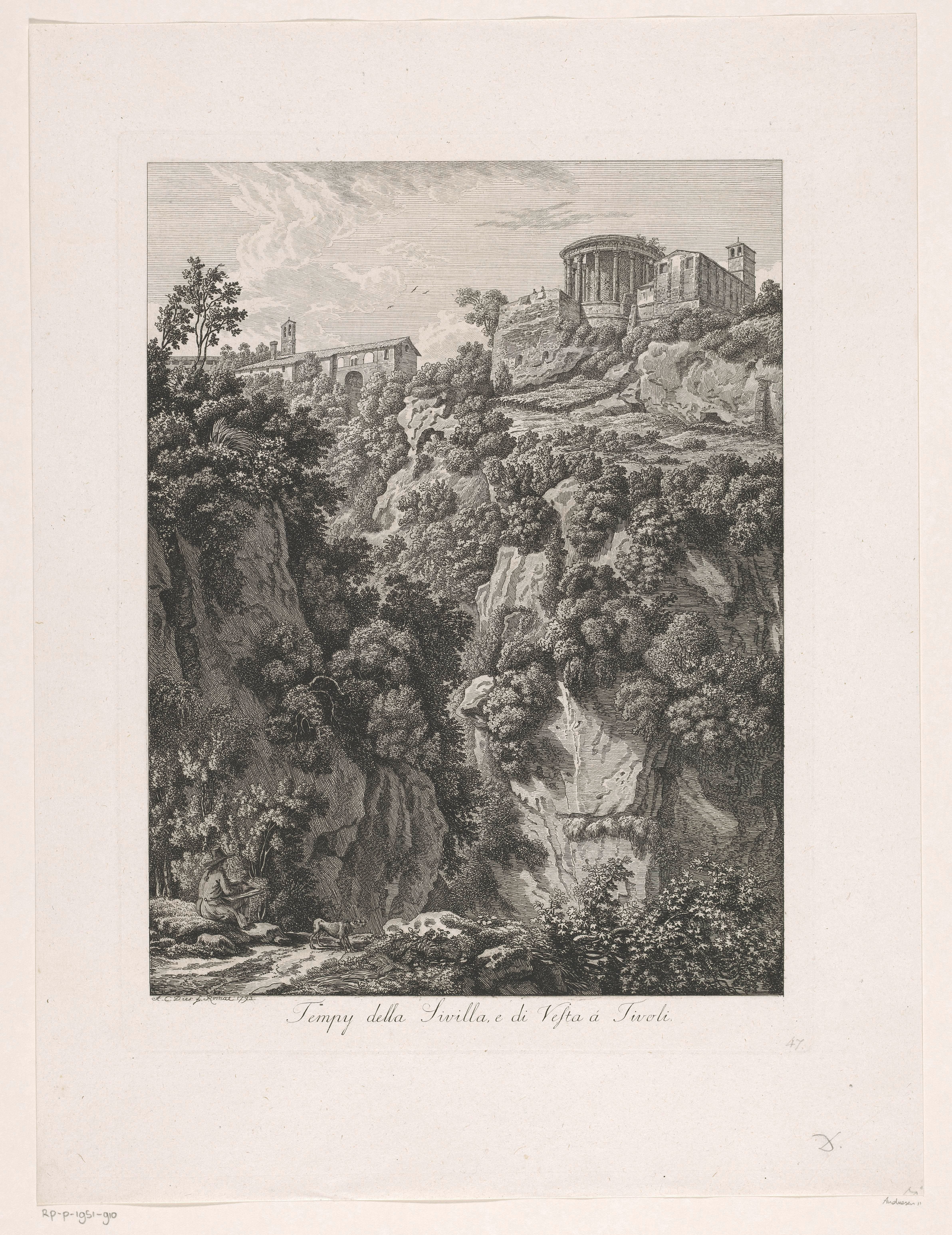 Gezicht op de tempel van Vesta bij Tivoli