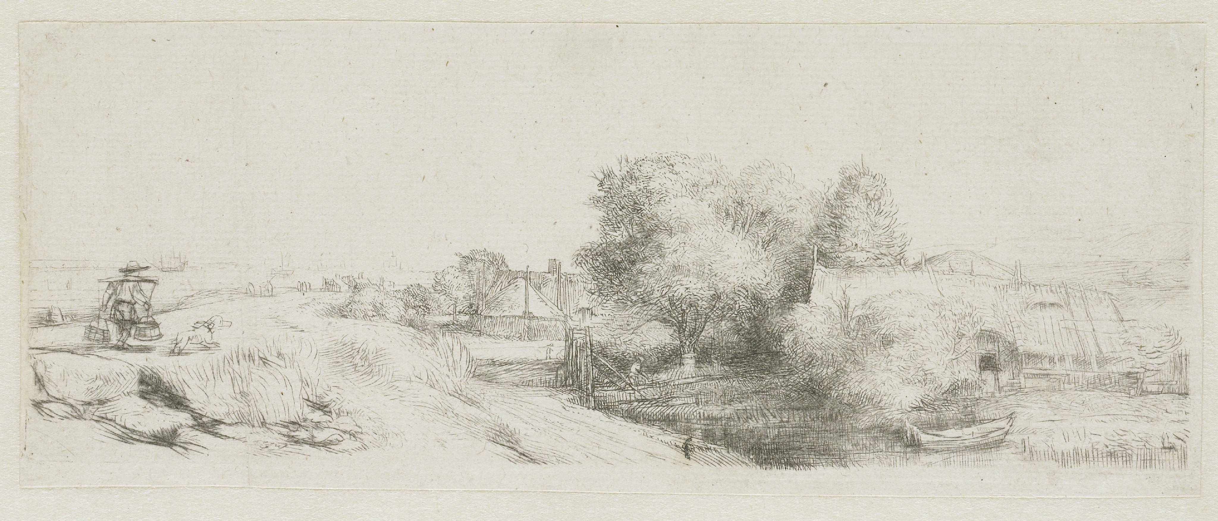 View of the Diemerdijk with a milkman and cottages