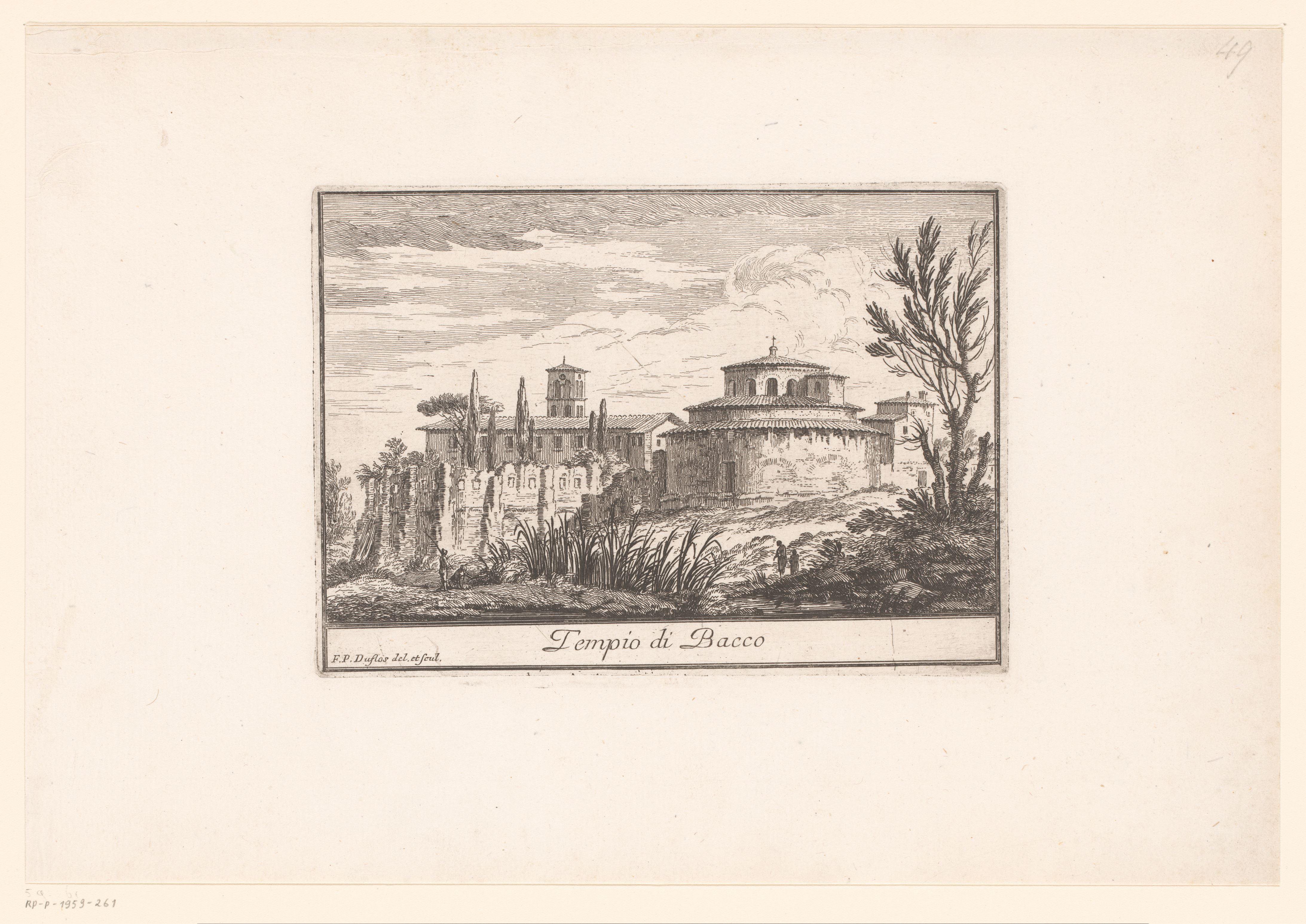 Zicht op de Tempel van Bacchus in Rome