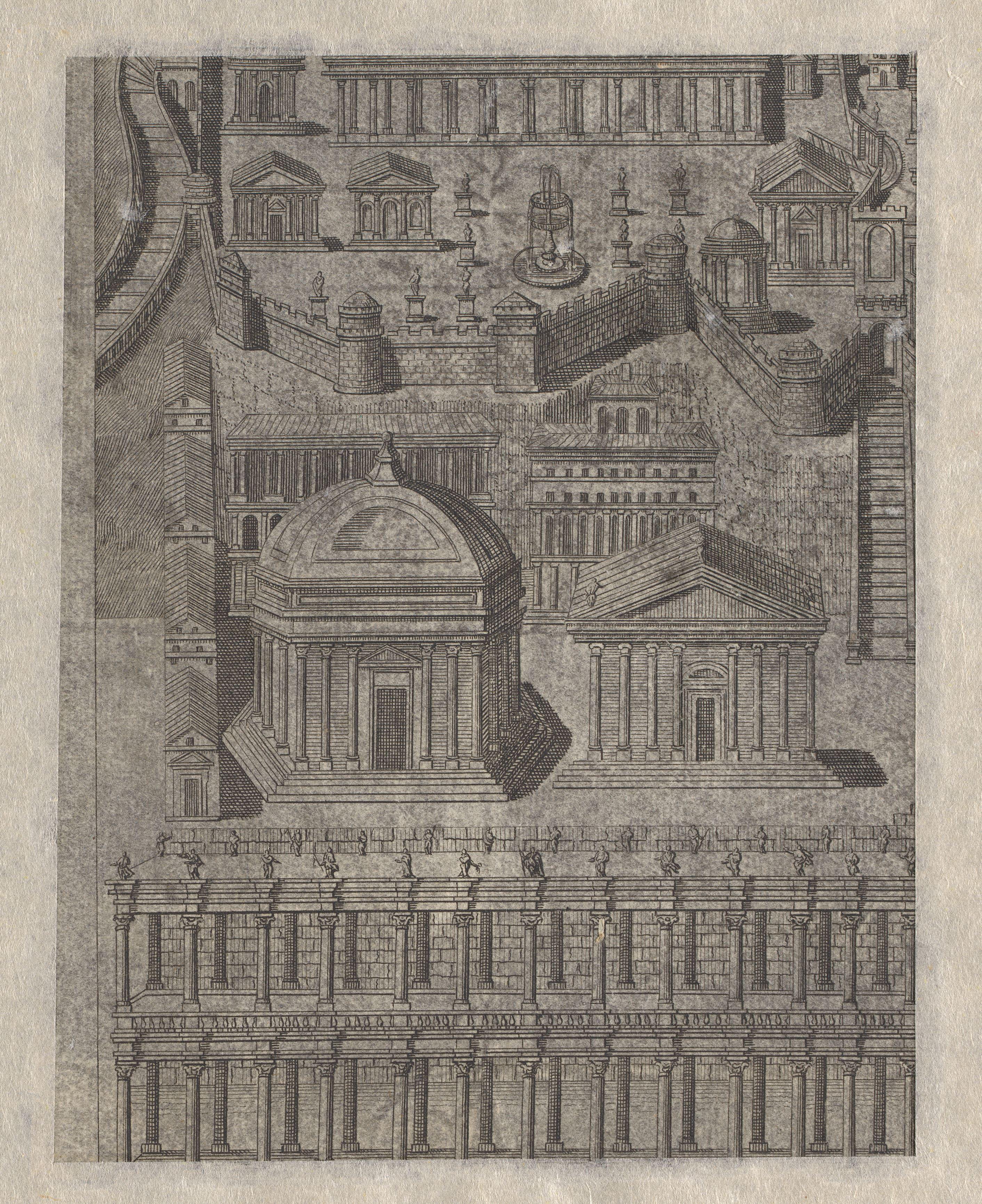 Fragment van een gedetailleerde architectuurstudie van de stad Jerusalem (?)