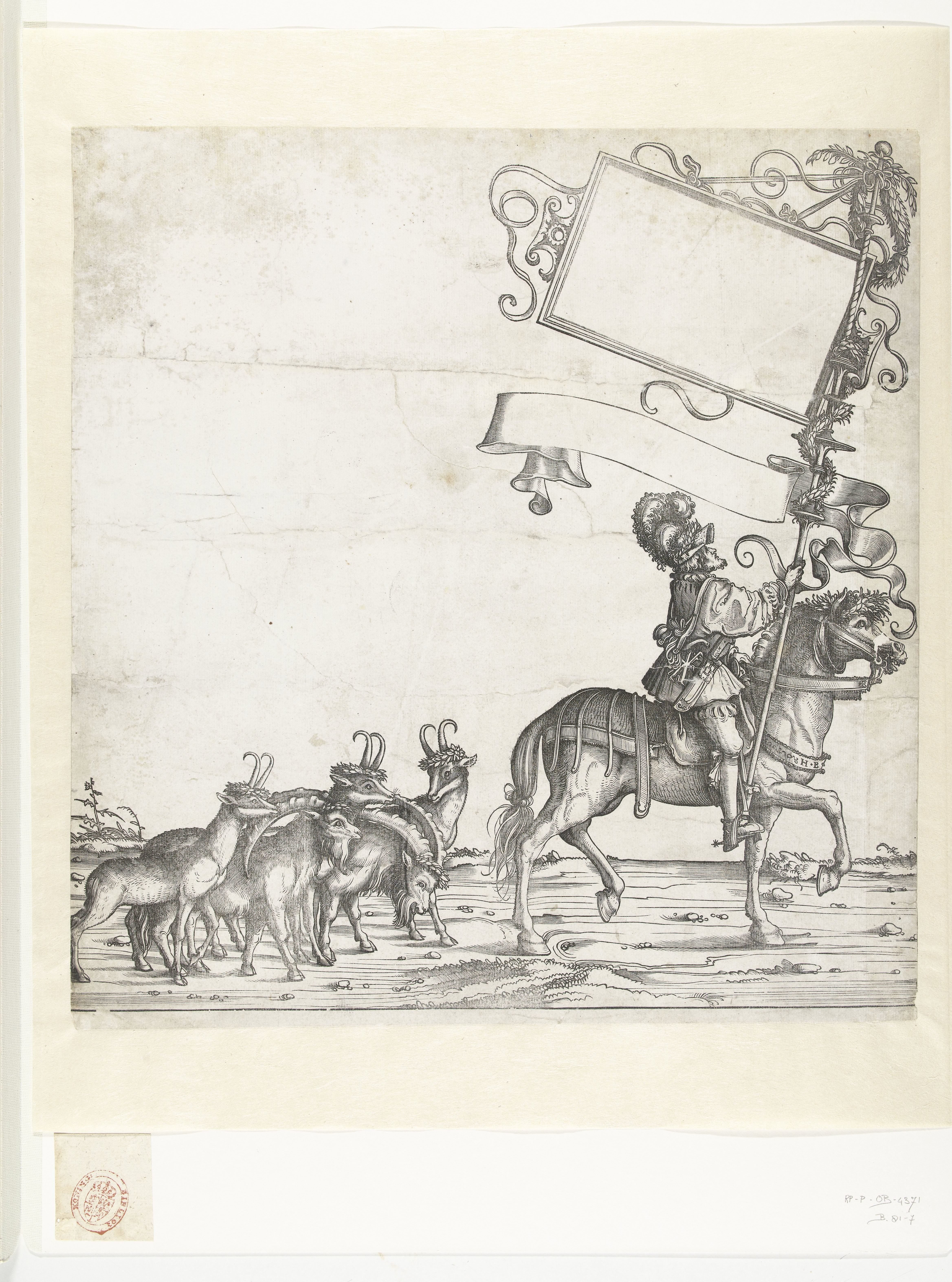 Steenbokken en gemzen en standaarddrager te paard