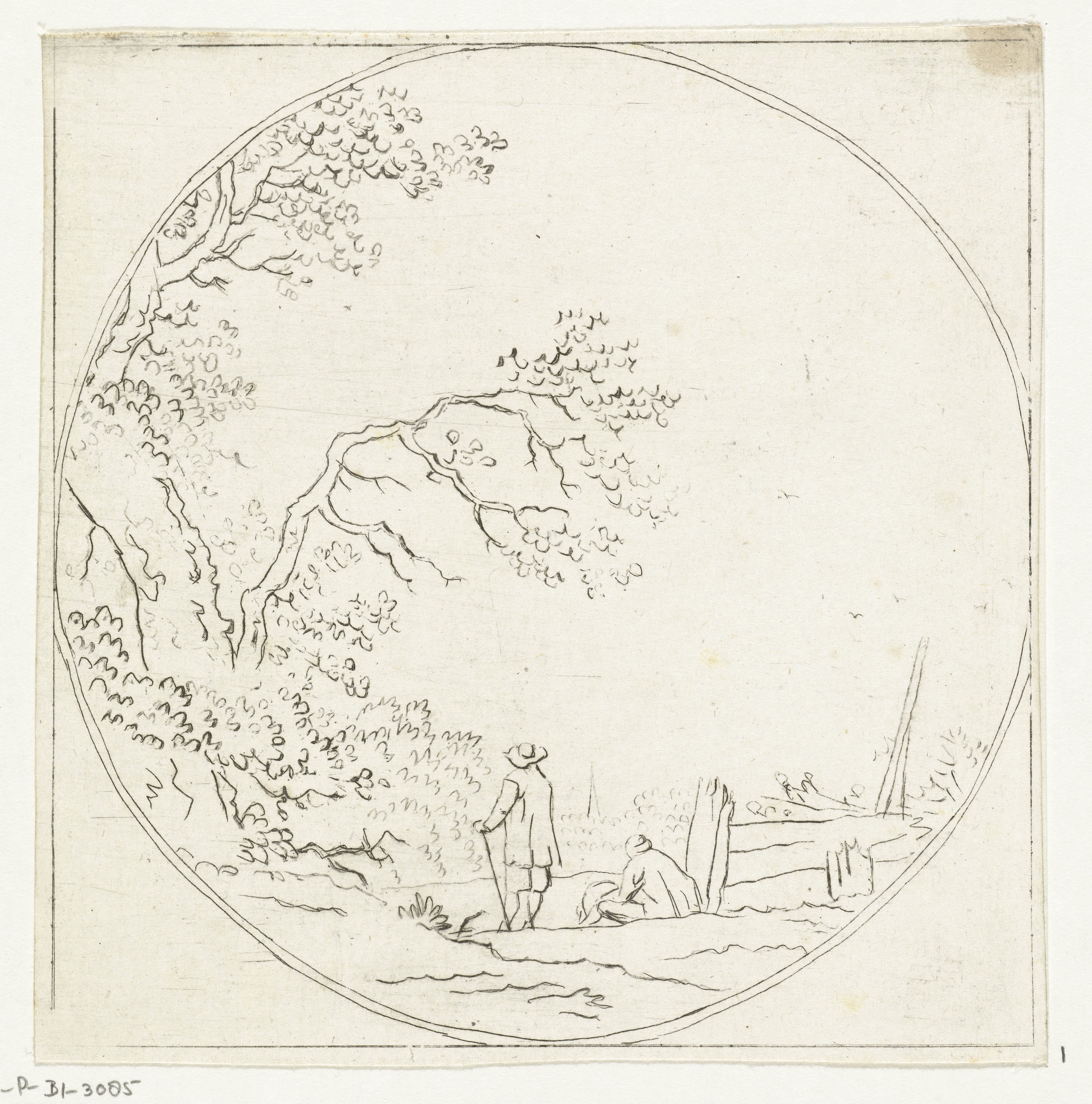 Landschap met twee wandelaars